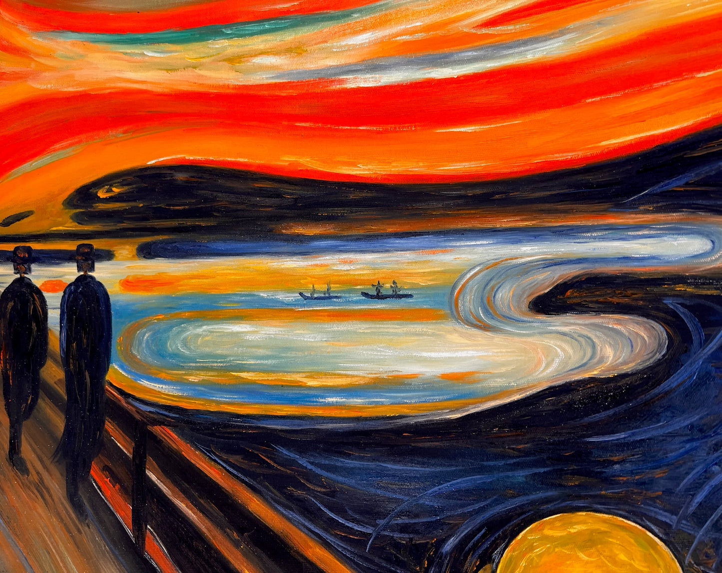 Le Cri (d'Edvard Munch) – Peinture à l'huile expressionniste sur toile peinte à la main (livrée enroulée)