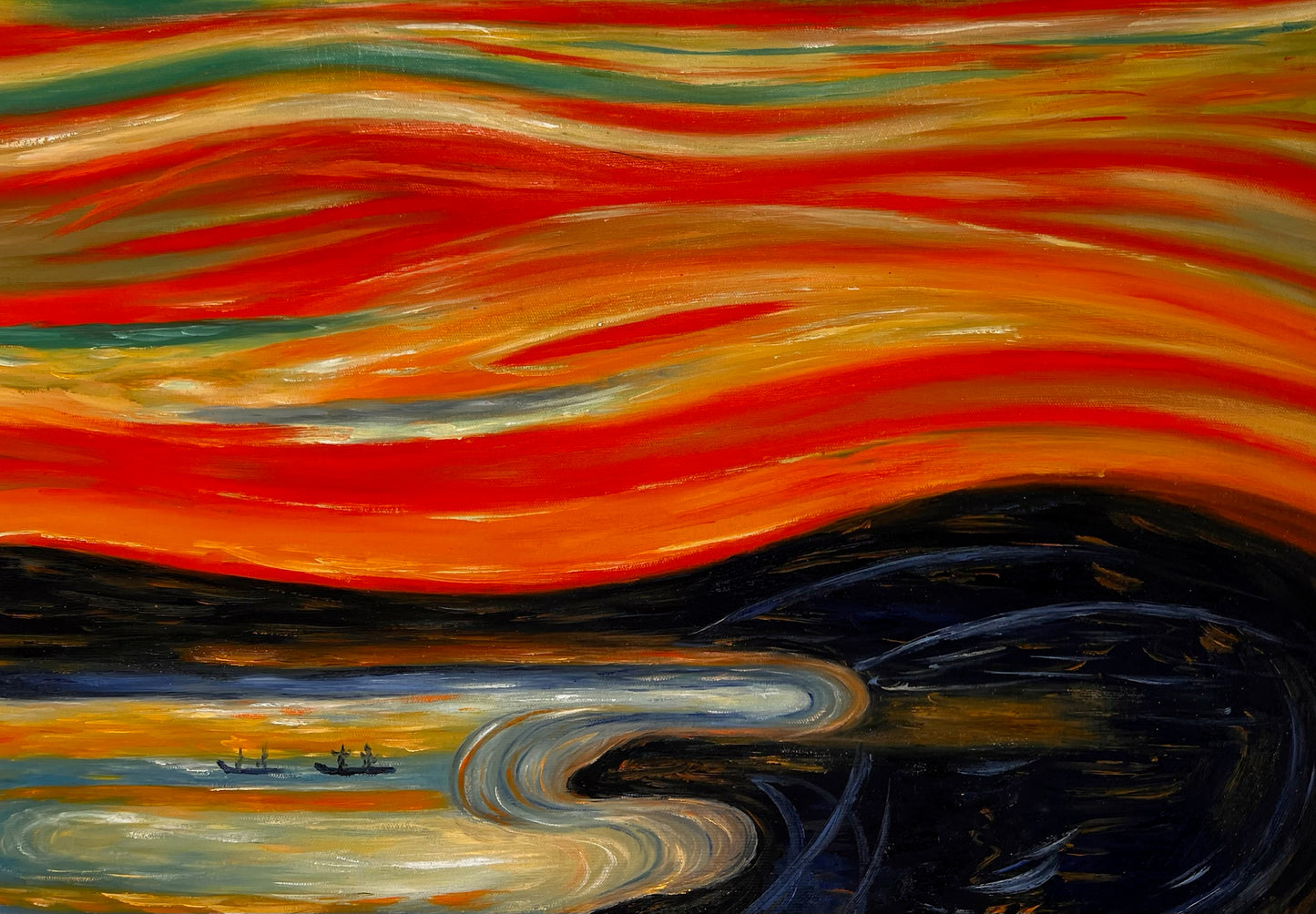 Le Cri (d'Edvard Munch) – Peinture à l'huile expressionniste sur toile peinte à la main (livrée enroulée)