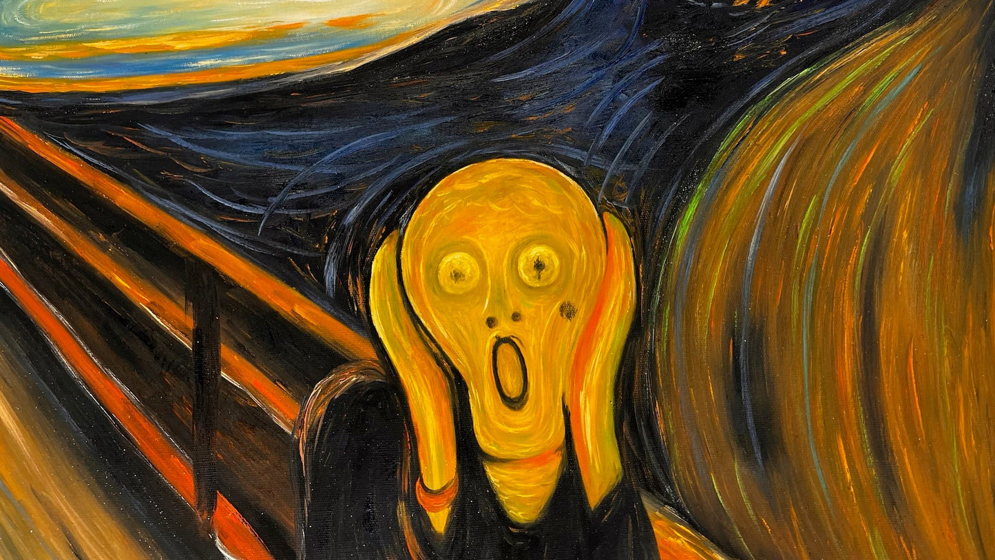 Le Cri (d'Edvard Munch) – Peinture à l'huile expressionniste sur toile peinte à la main (livrée enroulée)