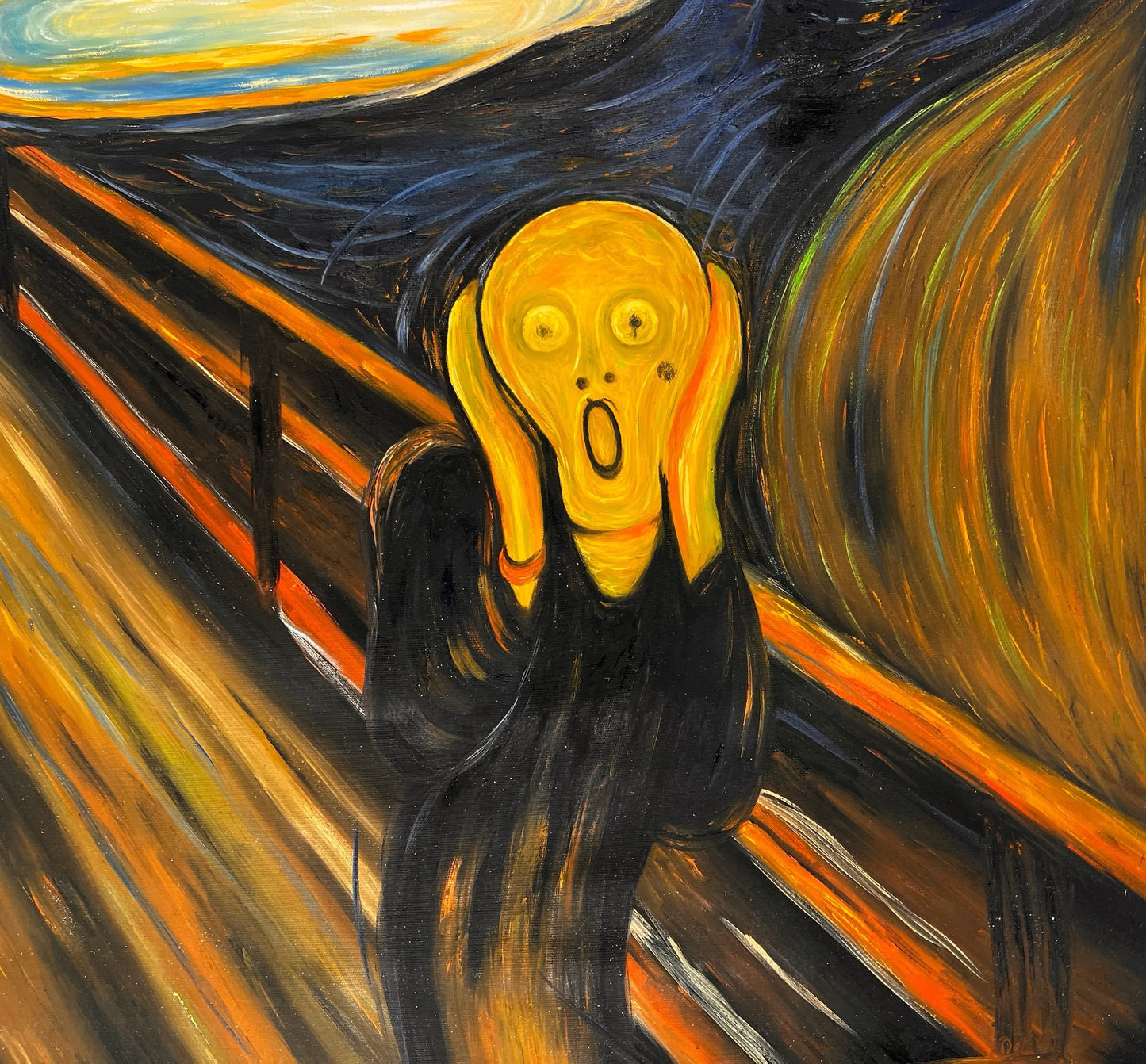 Le Cri (d'Edvard Munch) – Peinture à l'huile expressionniste sur toile peinte à la main (livrée enroulée)