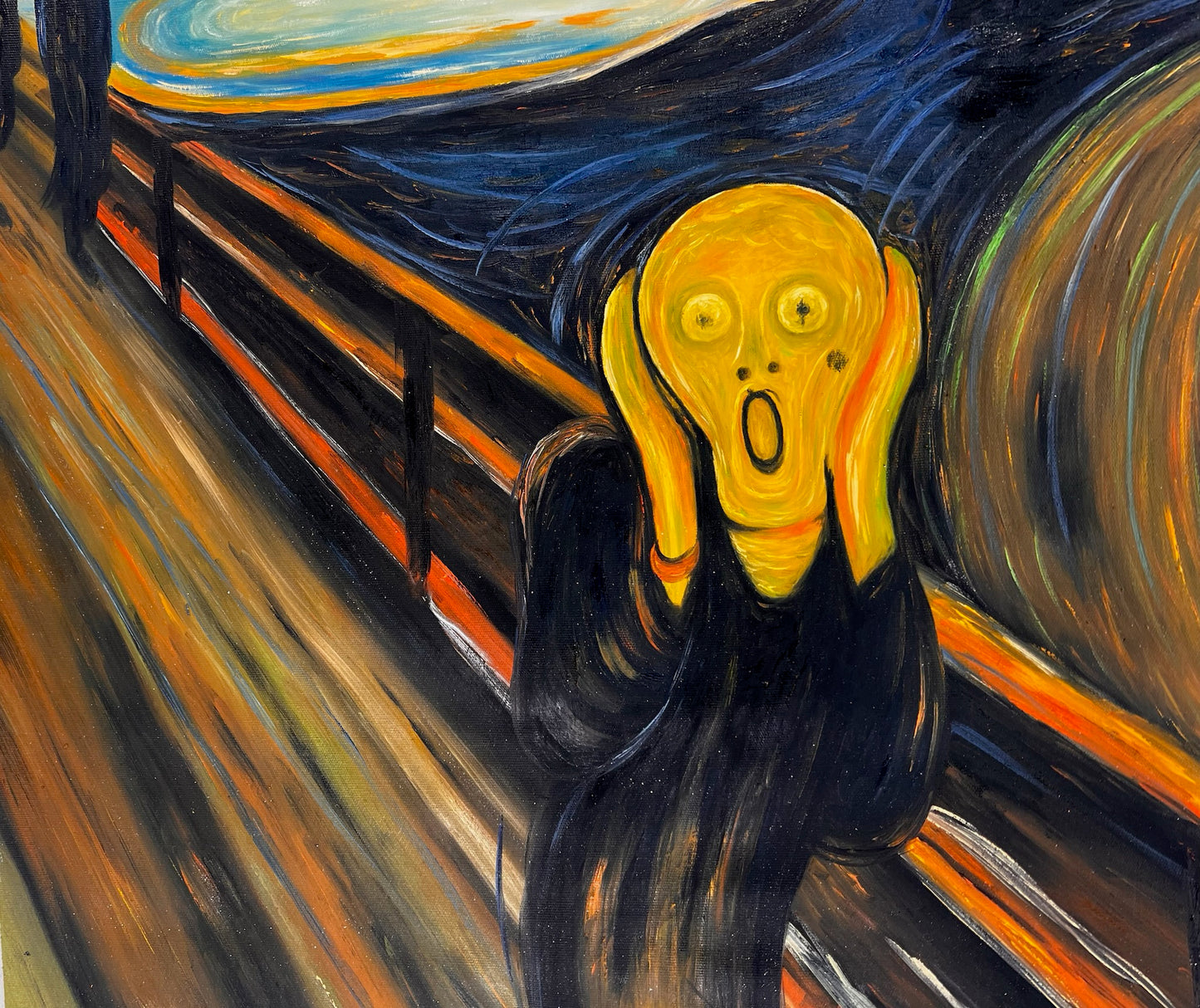 Le Cri (d'Edvard Munch) – Peinture à l'huile expressionniste sur toile peinte à la main (livrée enroulée)