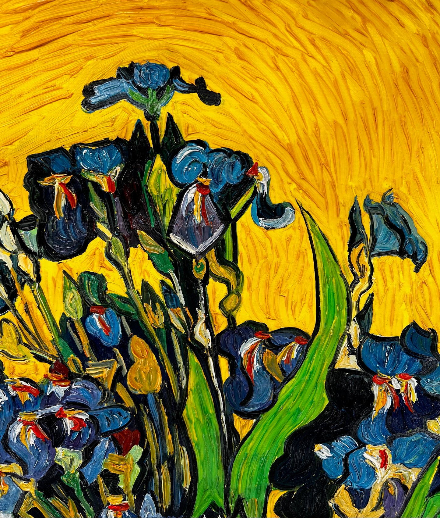 Vincent van Gogh – Vase avec des iris – Peinture à l'huile post-impressionniste peinte à la main sur toile (92 × 73,5 cm)