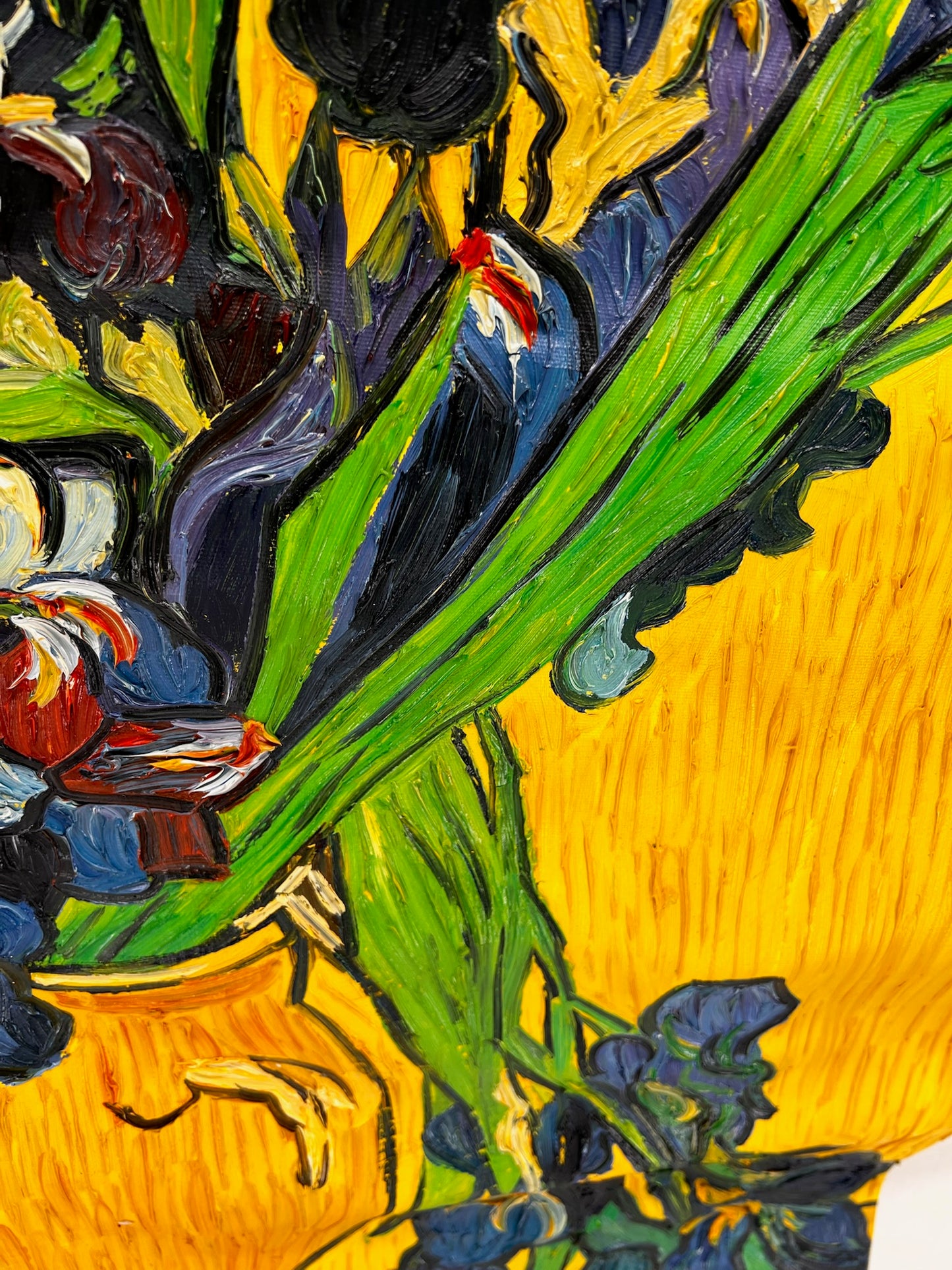 Vincent van Gogh – Vase avec des iris – Peinture à l'huile post-impressionniste peinte à la main sur toile (92 × 73,5 cm)