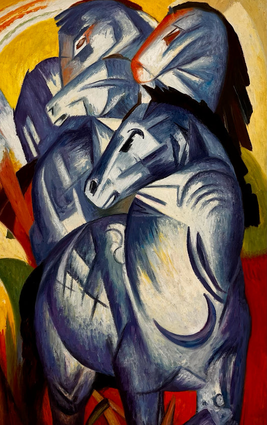 La Tour des Chevaux Bleus – Peinture à l'huile expressionniste peinte à la main sur toile (60 × 80 cm)