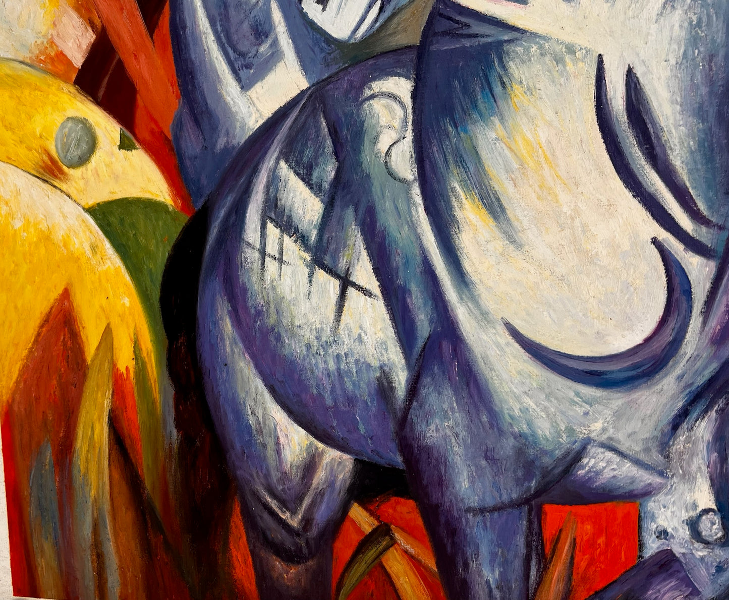 La Tour des Chevaux Bleus – Peinture à l'huile expressionniste peinte à la main sur toile (60 × 80 cm)