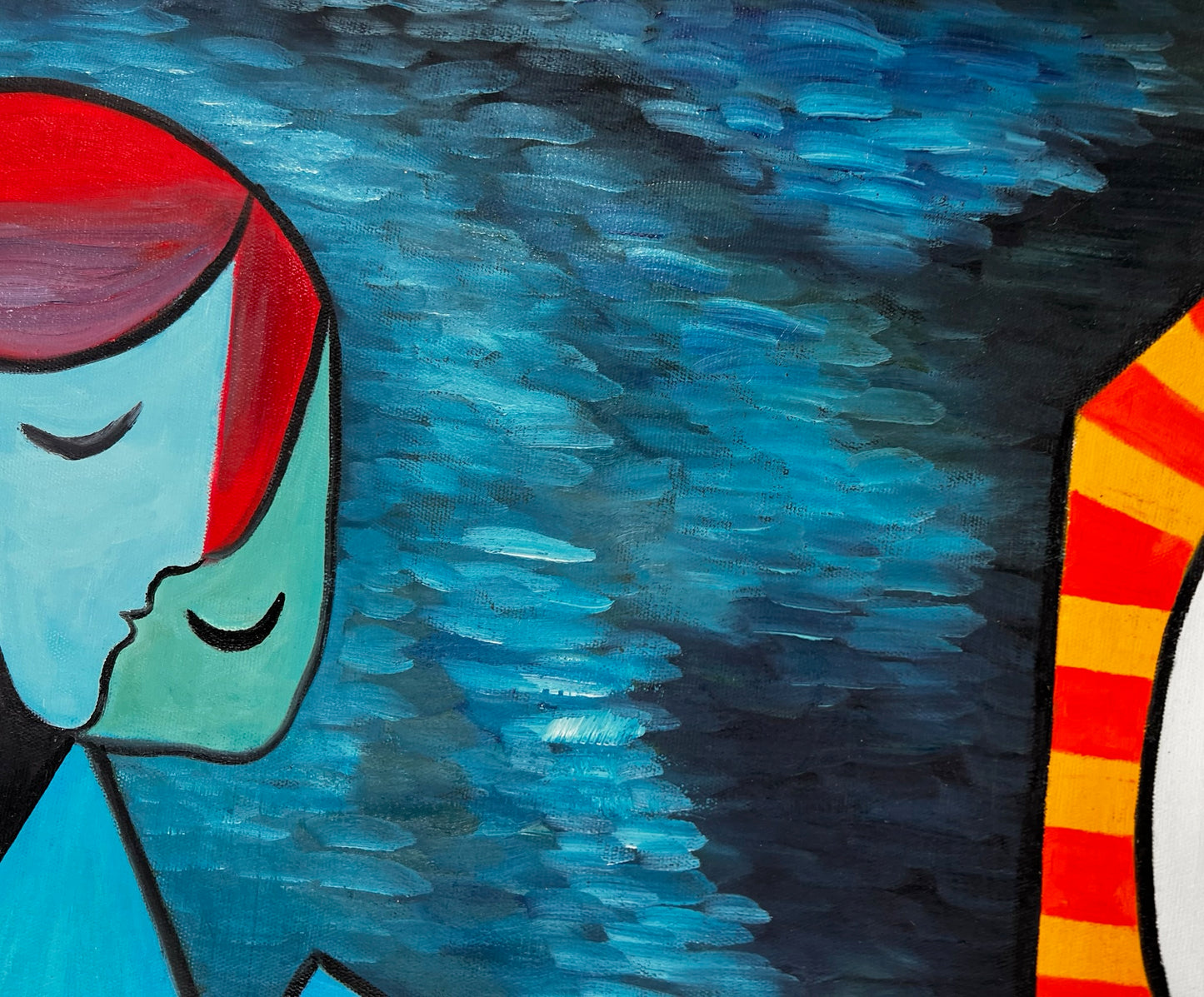 La Lecture – Peinture à l'huile cubiste peinte à la main sur toile (64 × 80 cm)