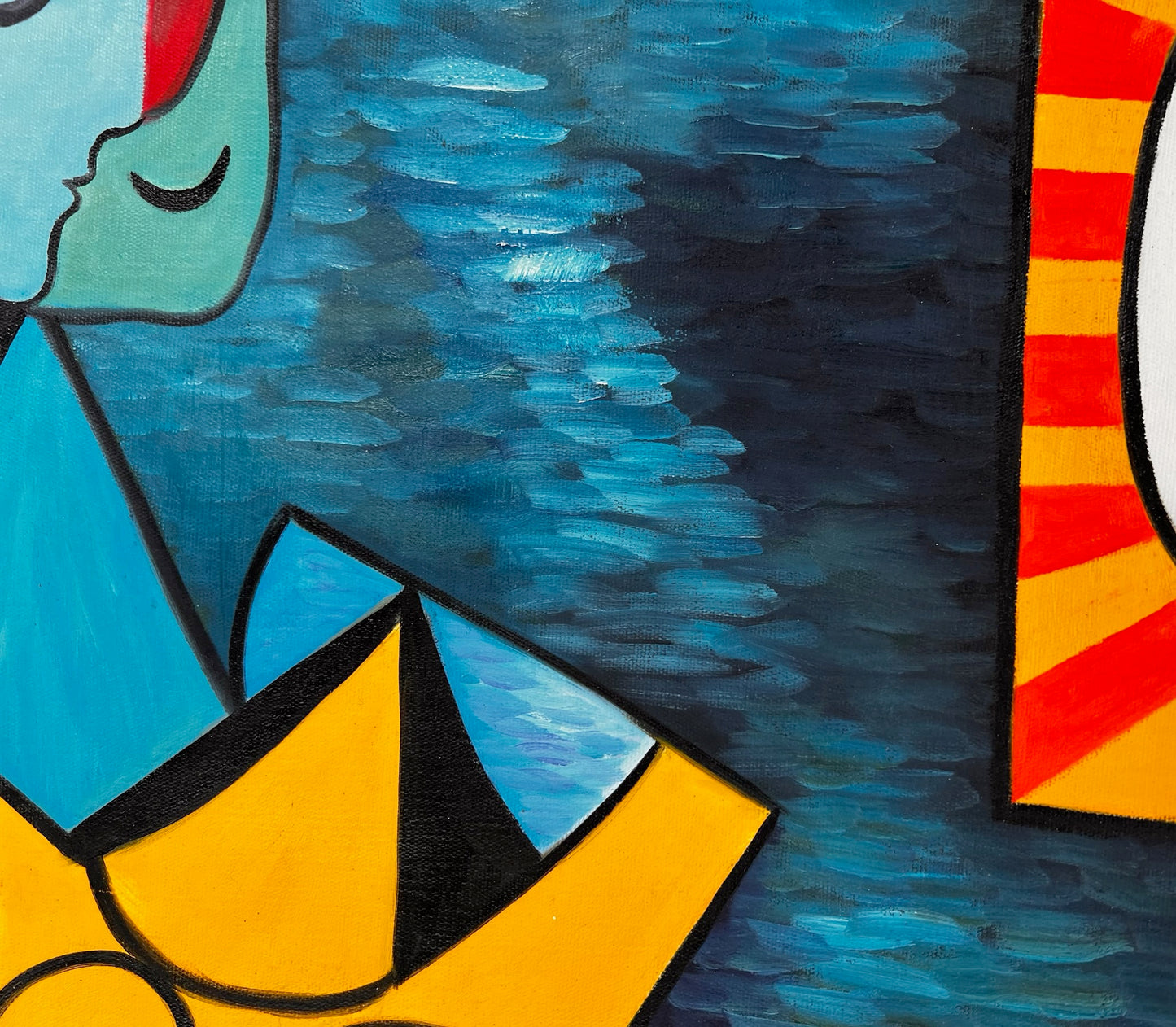 La Lecture – Peinture à l'huile cubiste peinte à la main sur toile (64 × 80 cm)