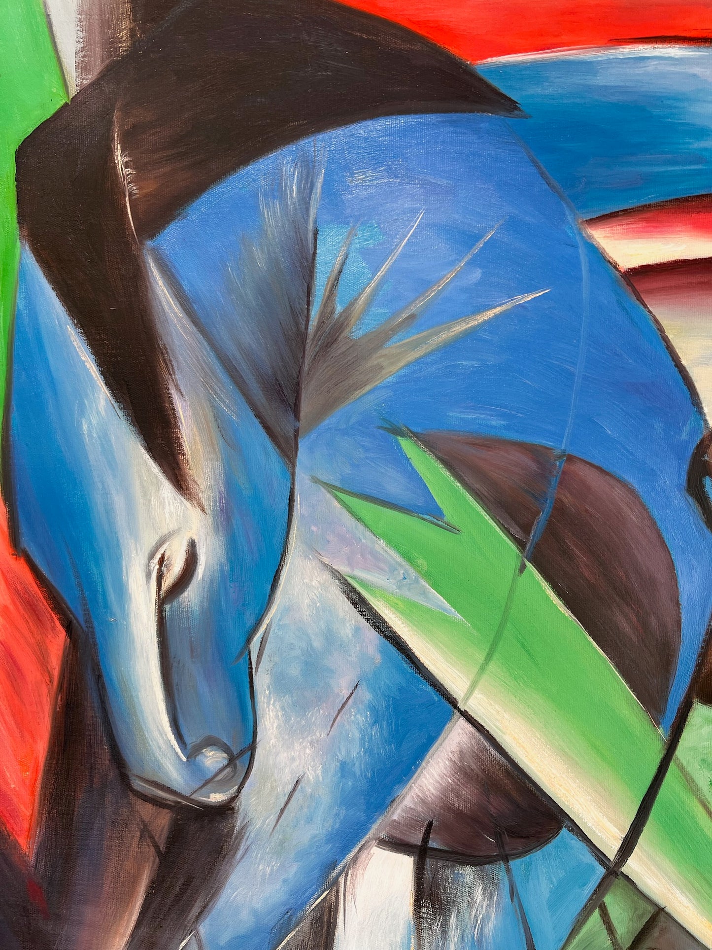 Rehe im Walde II – Peinture à l'huile expressionniste peinte à la main sur toile (64 × 80 cm)