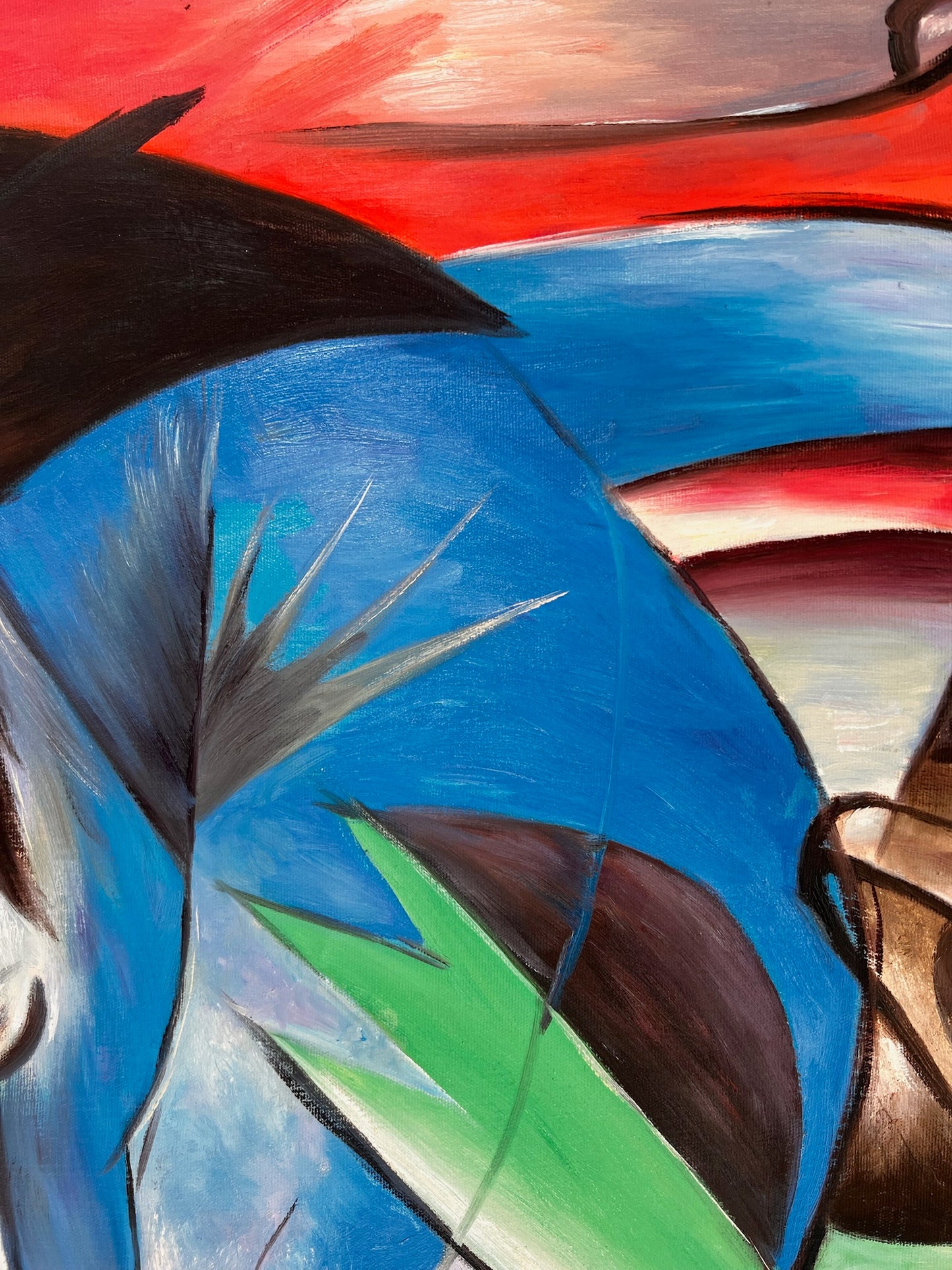 Rehe im Walde II – Peinture à l'huile expressionniste peinte à la main sur toile (64 × 80 cm)