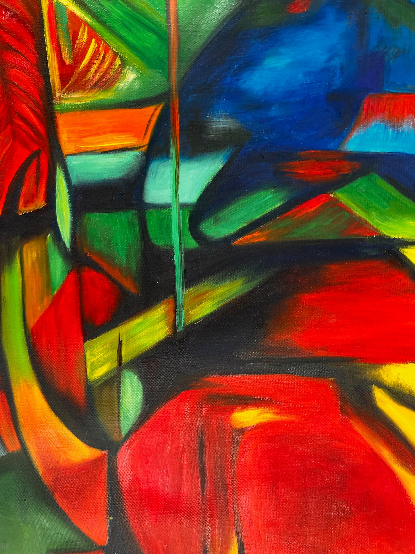 Rehe im Walde II (d'après Franz Marc) – Huile sur toile expressionniste peinte à la main (livrée enroulée)