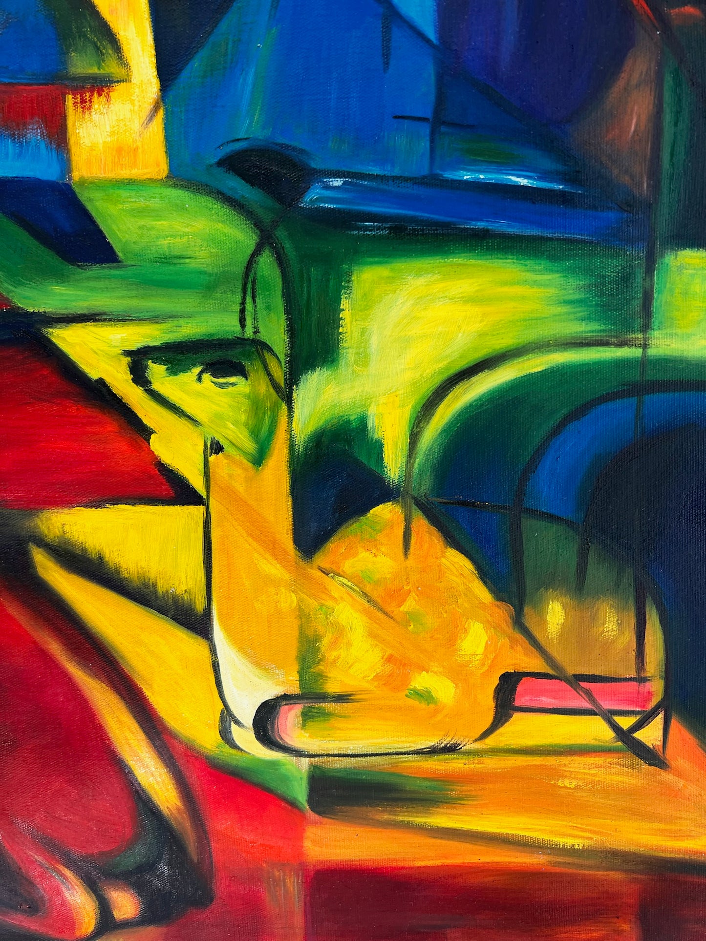 Rehe im Walde II (d'après Franz Marc) – Huile sur toile expressionniste peinte à la main (livrée enroulée)
