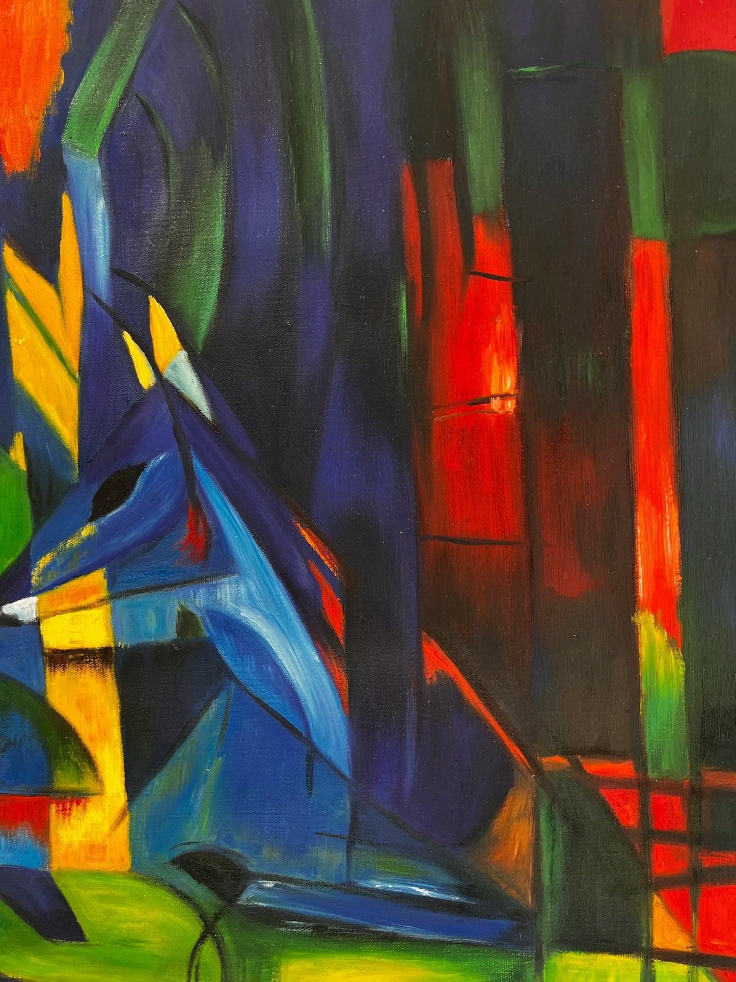 Rehe im Walde II (d'après Franz Marc) – Huile sur toile expressionniste peinte à la main (livrée enroulée)