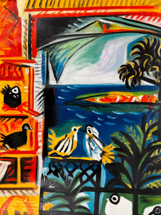 Côte d’Azur – Peinture à l'huile cubiste peinte à la main sur toile (60 × 80 cm)