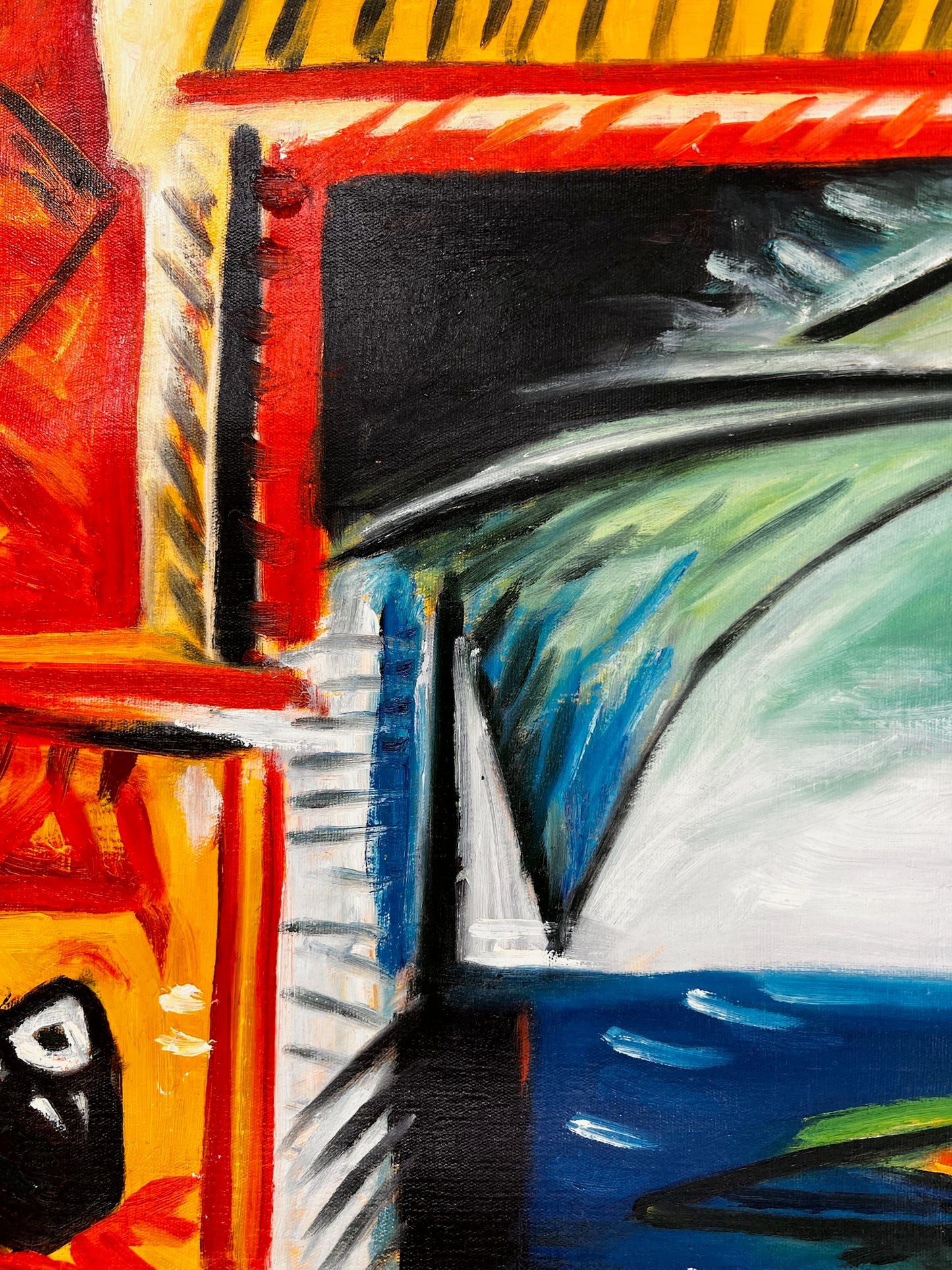 Côte d’Azur – Peinture à l'huile cubiste peinte à la main sur toile (60 × 80 cm)