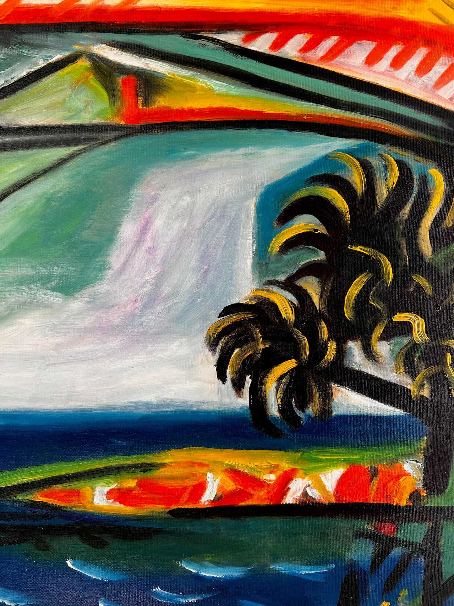 Côte d’Azur – Peinture à l'huile cubiste peinte à la main sur toile (60 × 80 cm)