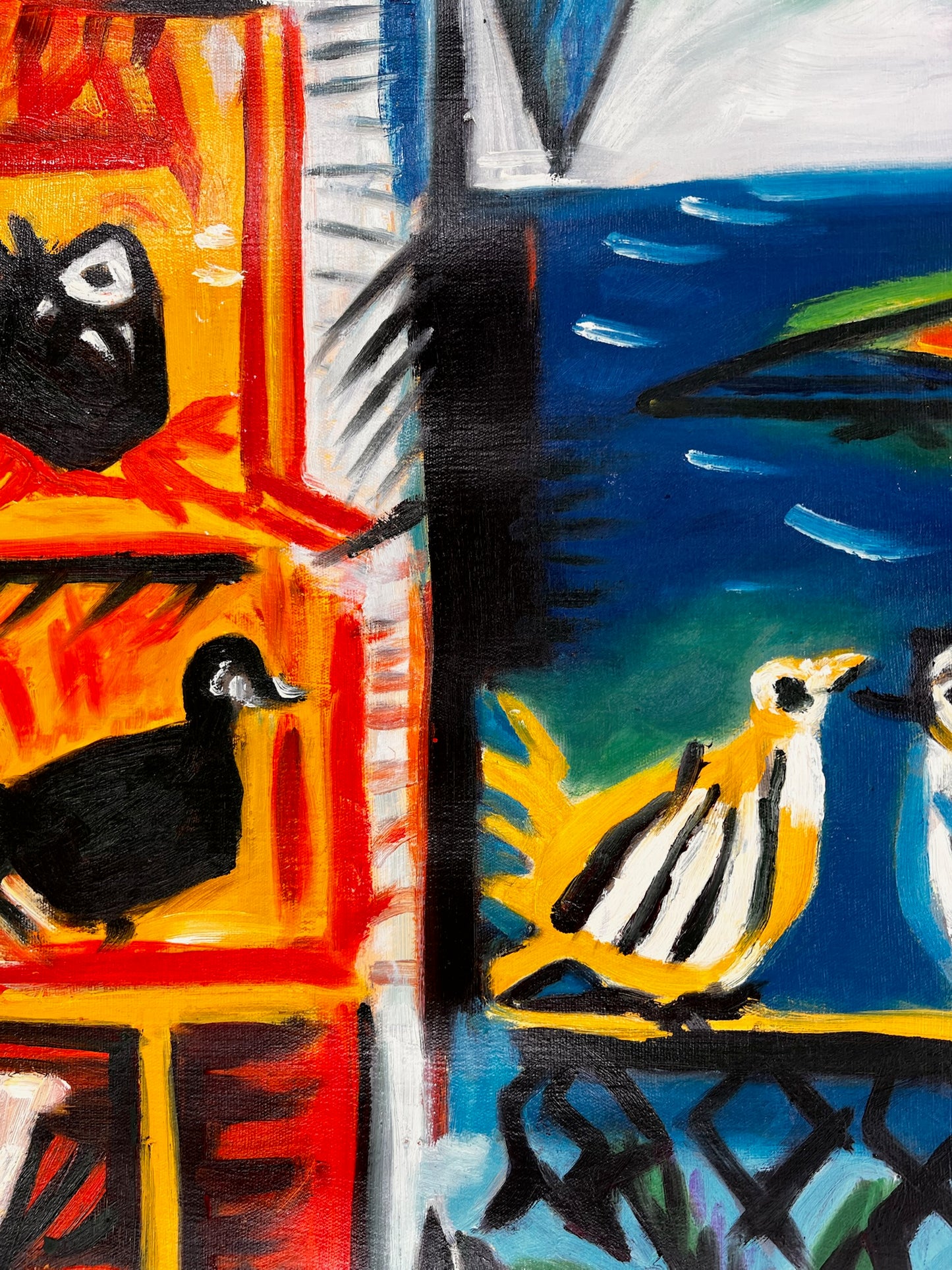 Côte d’Azur – Peinture à l'huile cubiste peinte à la main sur toile (60 × 80 cm)