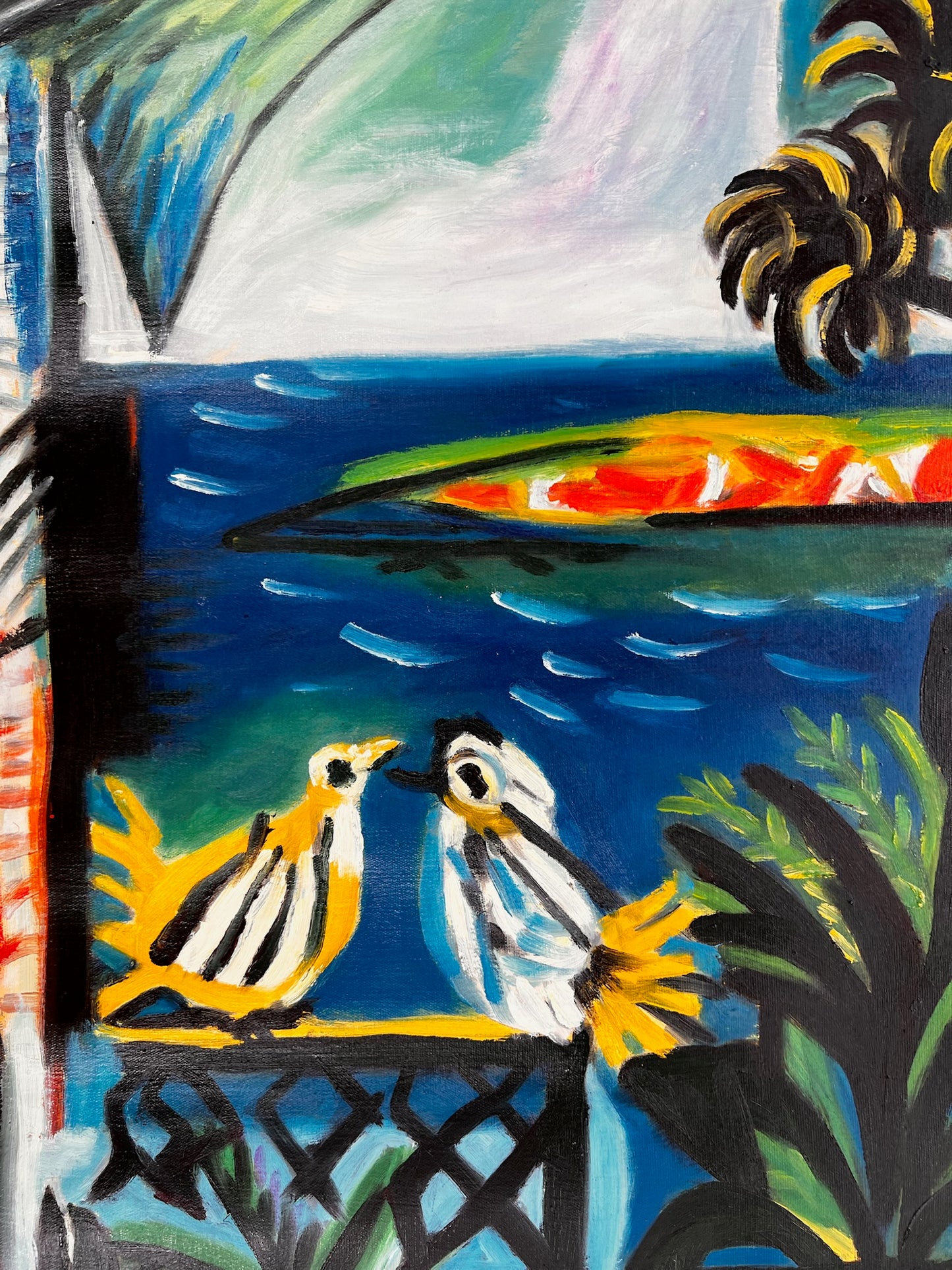 Côte d’Azur – Peinture à l'huile cubiste peinte à la main sur toile (60 × 80 cm)