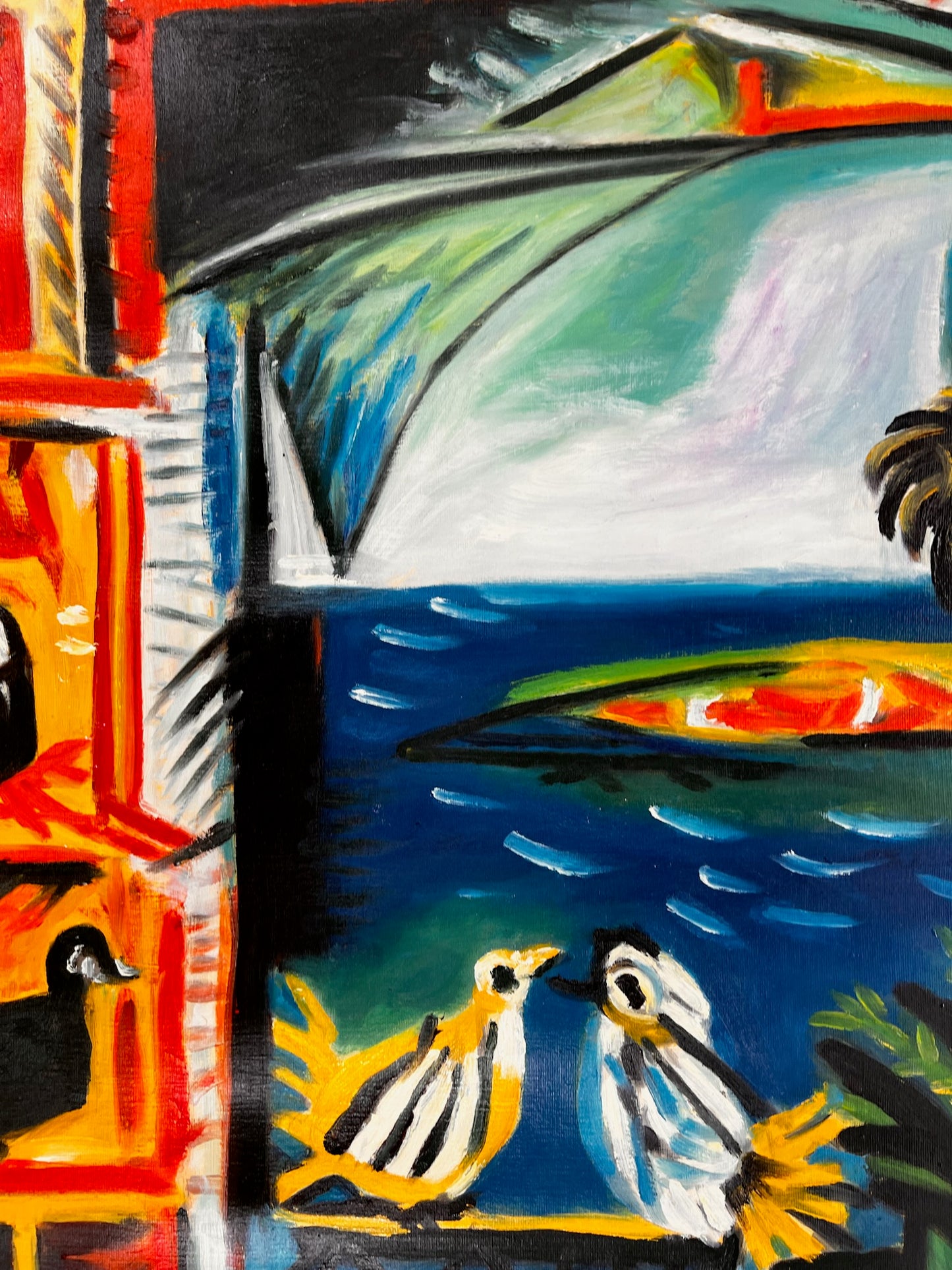 Côte d’Azur – Peinture à l'huile cubiste peinte à la main sur toile (60 × 80 cm)