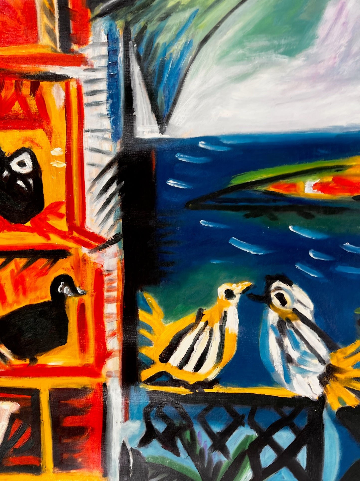 Côte d’Azur – Peinture à l'huile cubiste peinte à la main sur toile (60 × 80 cm)