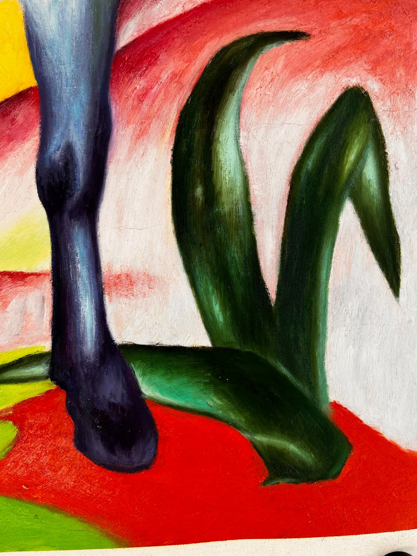 Cheval Bleu I – Peinture à l'huile expressionniste peinte à la main sur toile (64 × 80 cm)