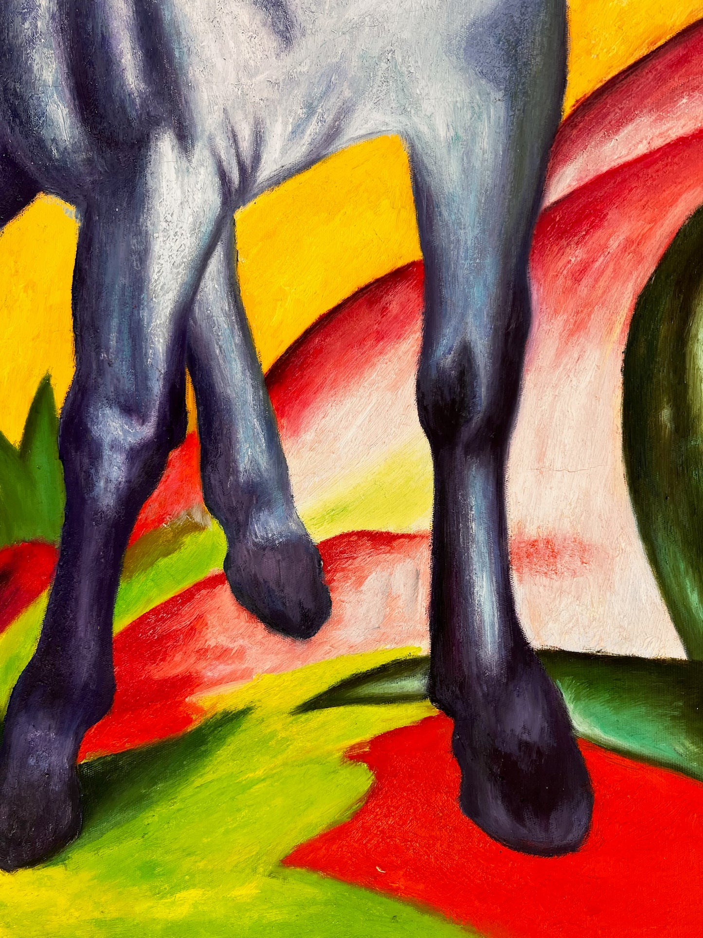 Cheval Bleu I – Peinture à l'huile expressionniste peinte à la main sur toile (64 × 80 cm)