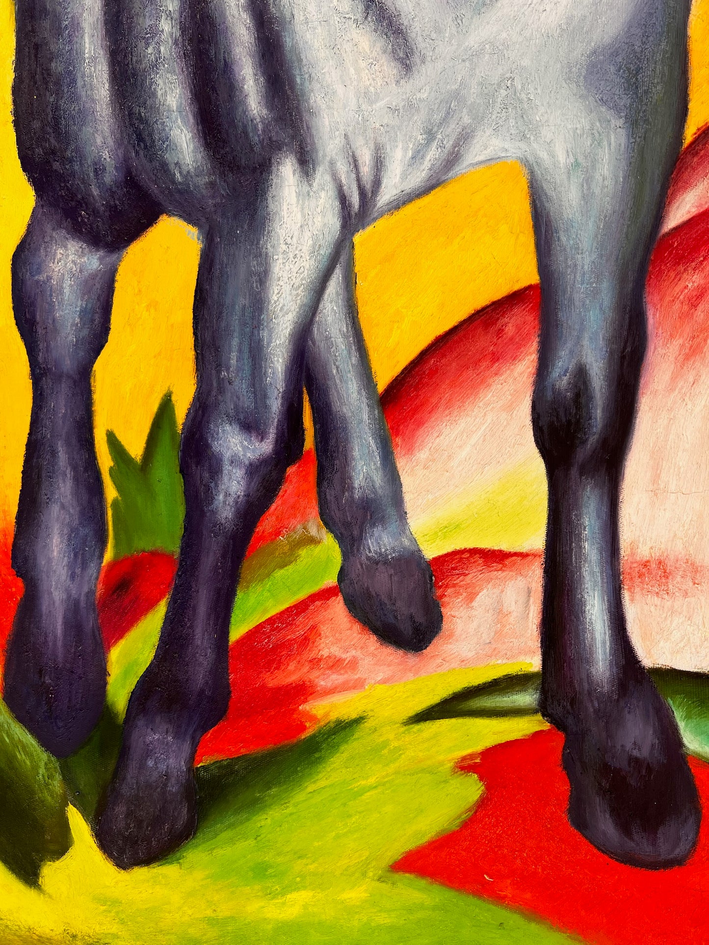 Cheval Bleu I – Peinture à l'huile expressionniste peinte à la main sur toile (64 × 80 cm)