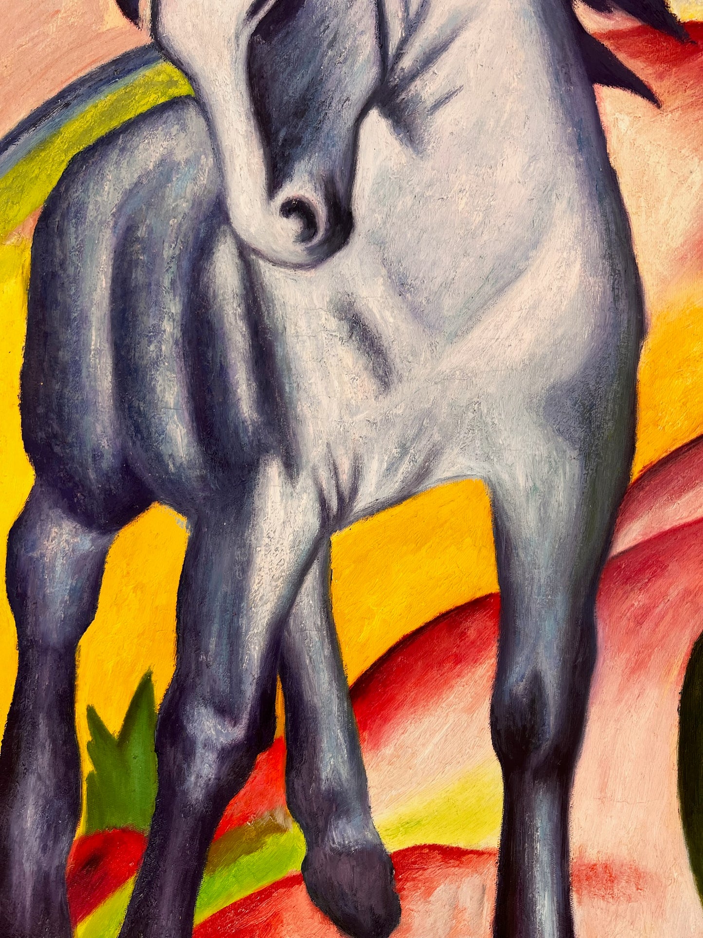 Cheval Bleu I – Peinture à l'huile expressionniste peinte à la main sur toile (64 × 80 cm)