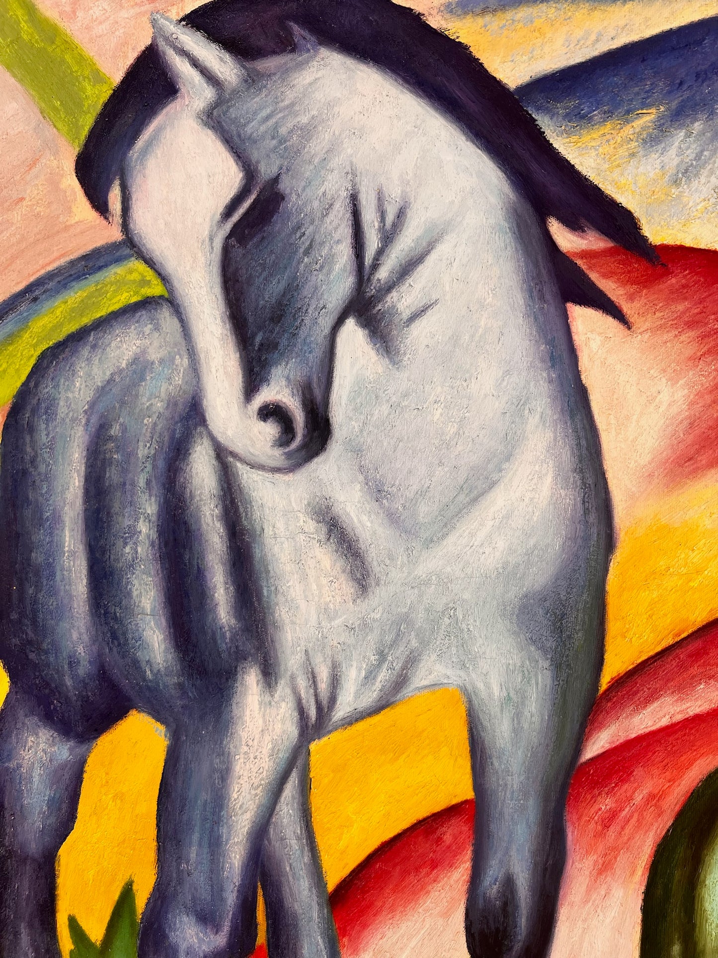 Cheval Bleu I – Peinture à l'huile expressionniste peinte à la main sur toile (64 × 80 cm)