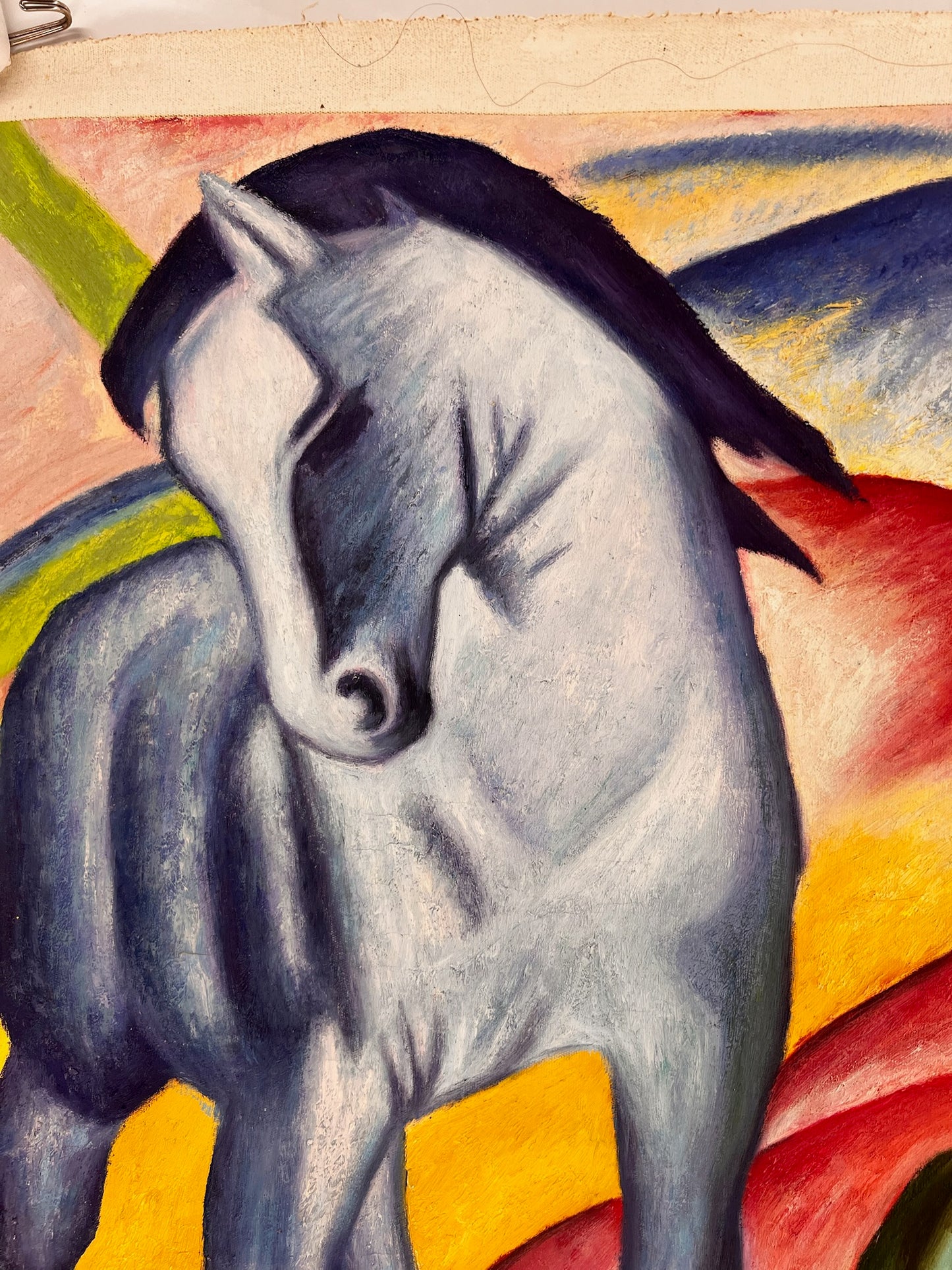 Cheval Bleu I – Peinture à l'huile expressionniste peinte à la main sur toile (64 × 80 cm)