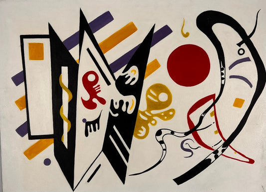 Composition abstraite WK 819 (d'après Wassily Kandinsky) – Peinture à l'huile moderne abstraite peinte à la main sur toile (60 × 80 cm, encadrée)