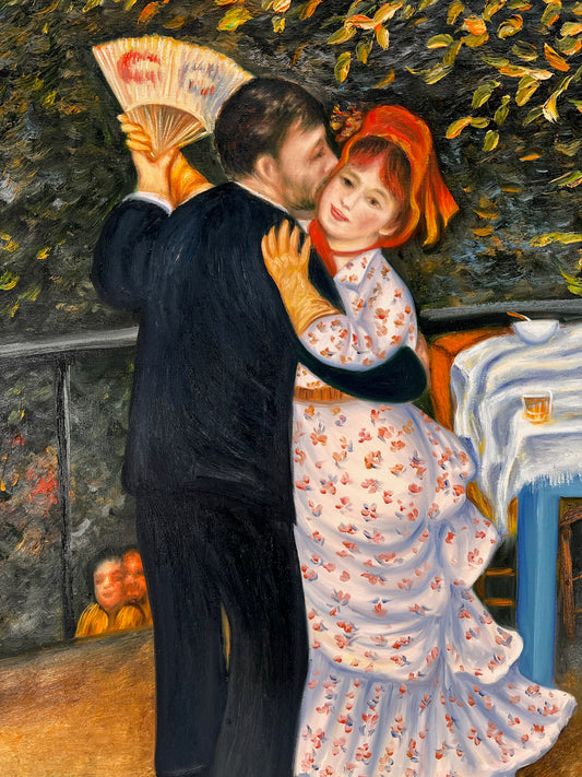 Danse à Bougival (d'après Pierre-Auguste Renoir) – Peinture à l'huile impressionniste sur toile peinte à la main (60 × 80 cm, encadrée)