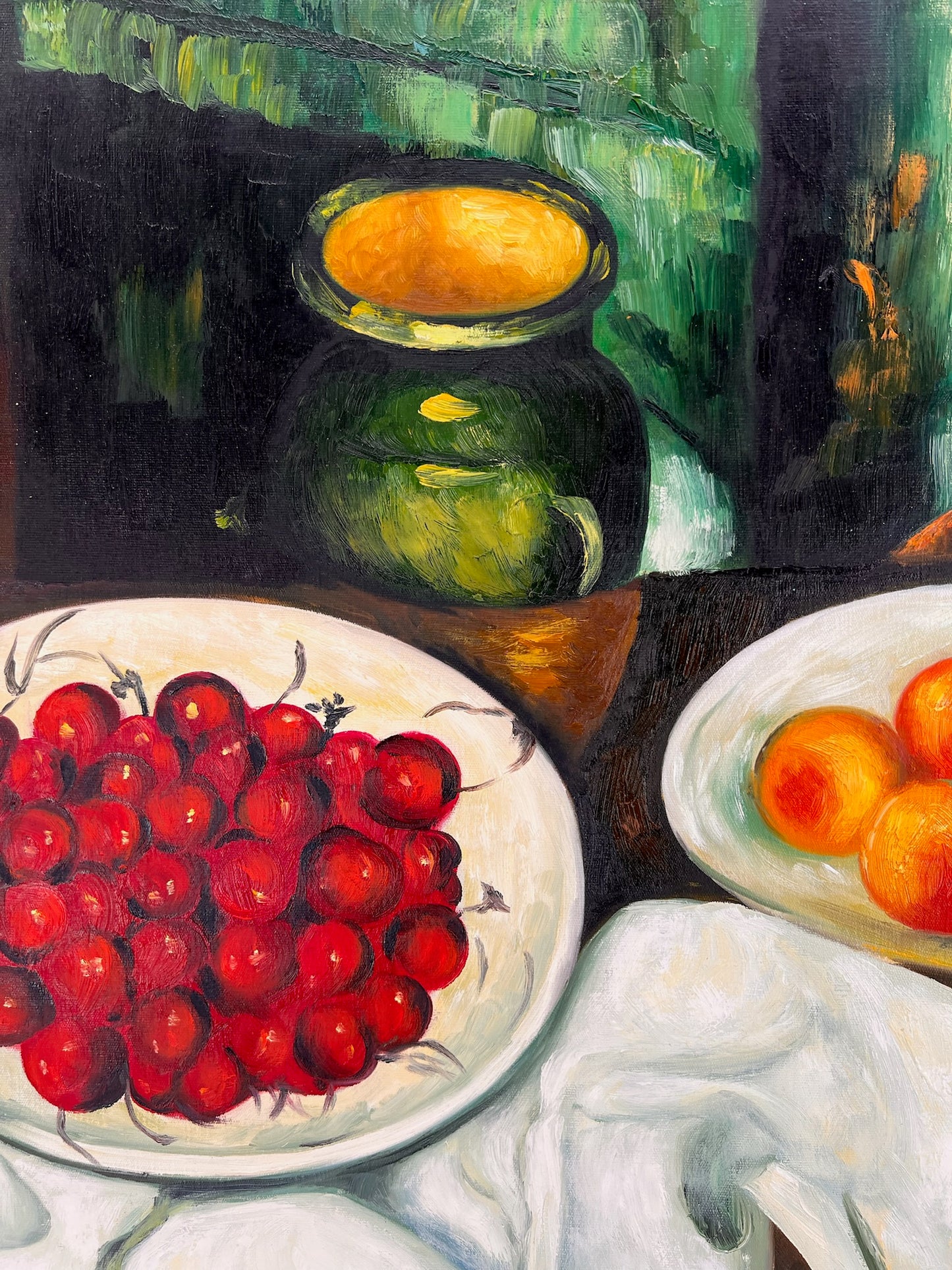 Cézanne – Baies et fruits – huile sur toile peinte à la main (164 × 80 cm) – encadrée sur toile