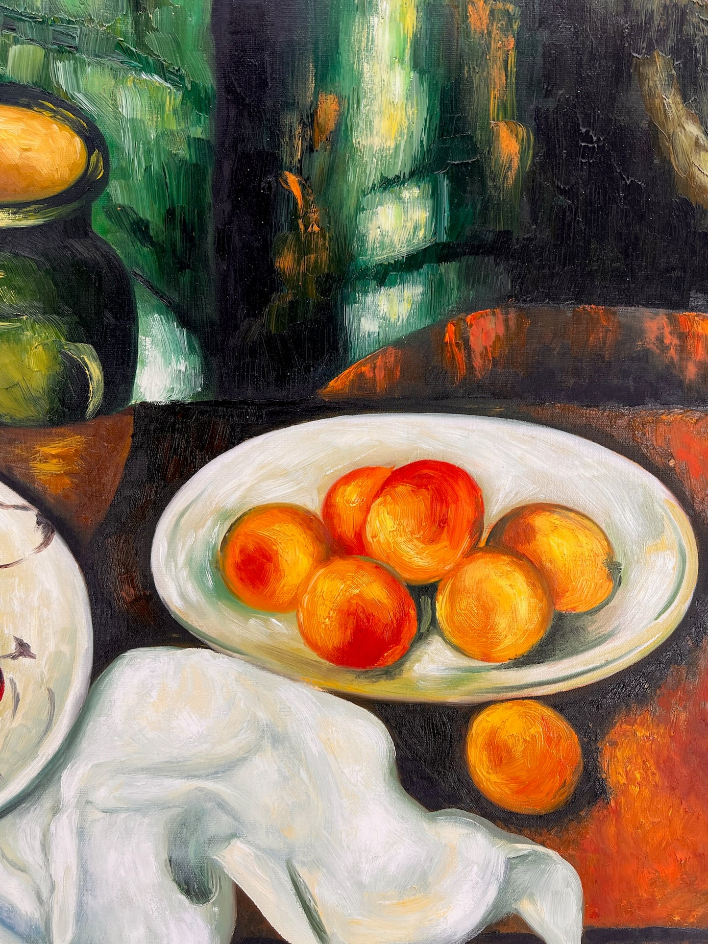 Cézanne – Baies et fruits – huile sur toile peinte à la main (164 × 80 cm) – encadrée sur toile