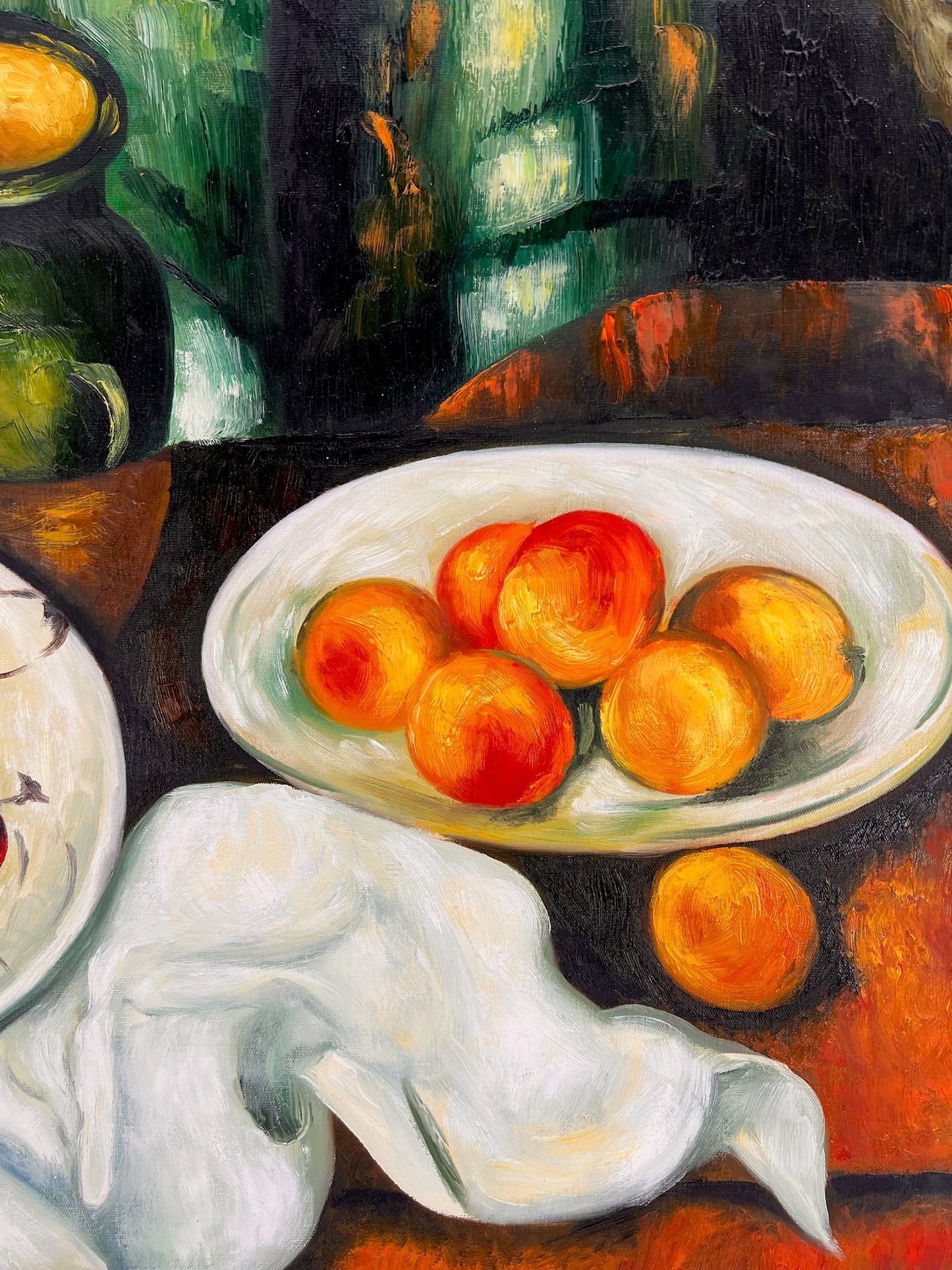 Cézanne – Baies et fruits – huile sur toile peinte à la main (164 × 80 cm) – encadrée sur toile