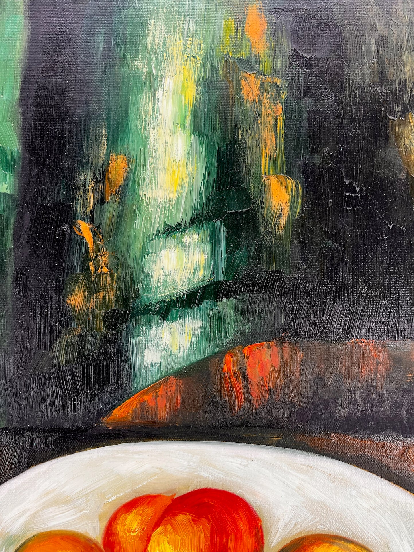 Cézanne – Baies et fruits – huile sur toile peinte à la main (164 × 80 cm) – encadrée sur toile