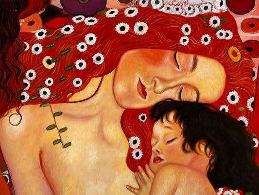 Mutter und Kind – Peinture à l'huile symboliste peinte à la main sur toile (60 × 80 cm)