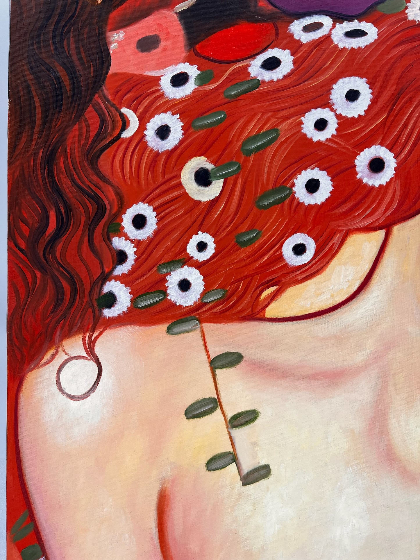 Mutter und Kind – Peinture à l'huile symboliste peinte à la main sur toile (60 × 80 cm)