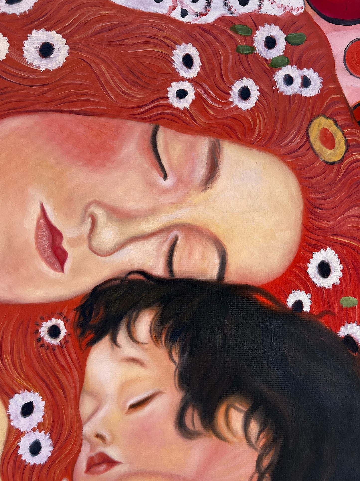 Mutter und Kind – Peinture à l'huile symboliste peinte à la main sur toile (60 × 80 cm)