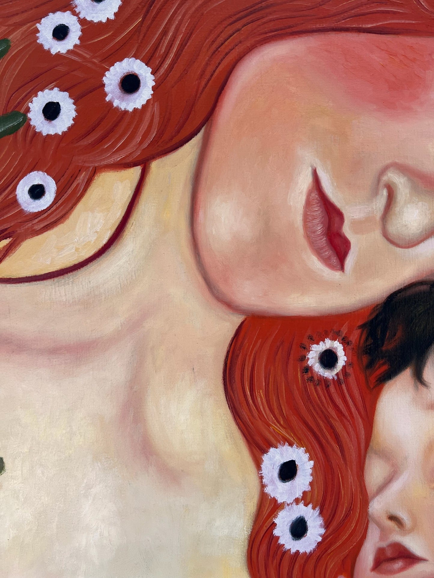 Mutter und Kind – Peinture à l'huile symboliste peinte à la main sur toile (60 × 80 cm)