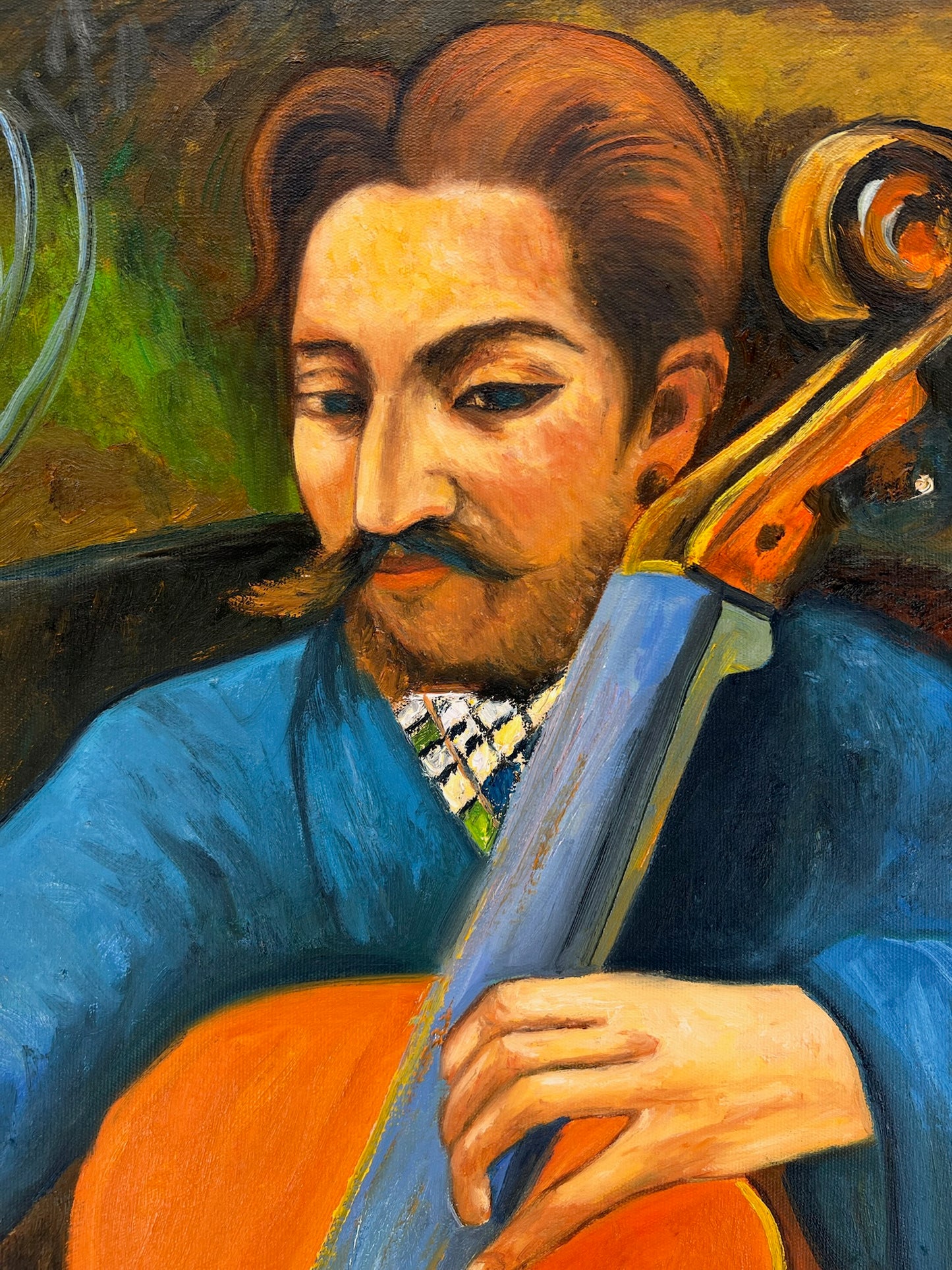 Portrait d'un Violoncelliste – Peinture à l'huile post-impressionniste peinte à la main sur toile (60 × 80 cm)