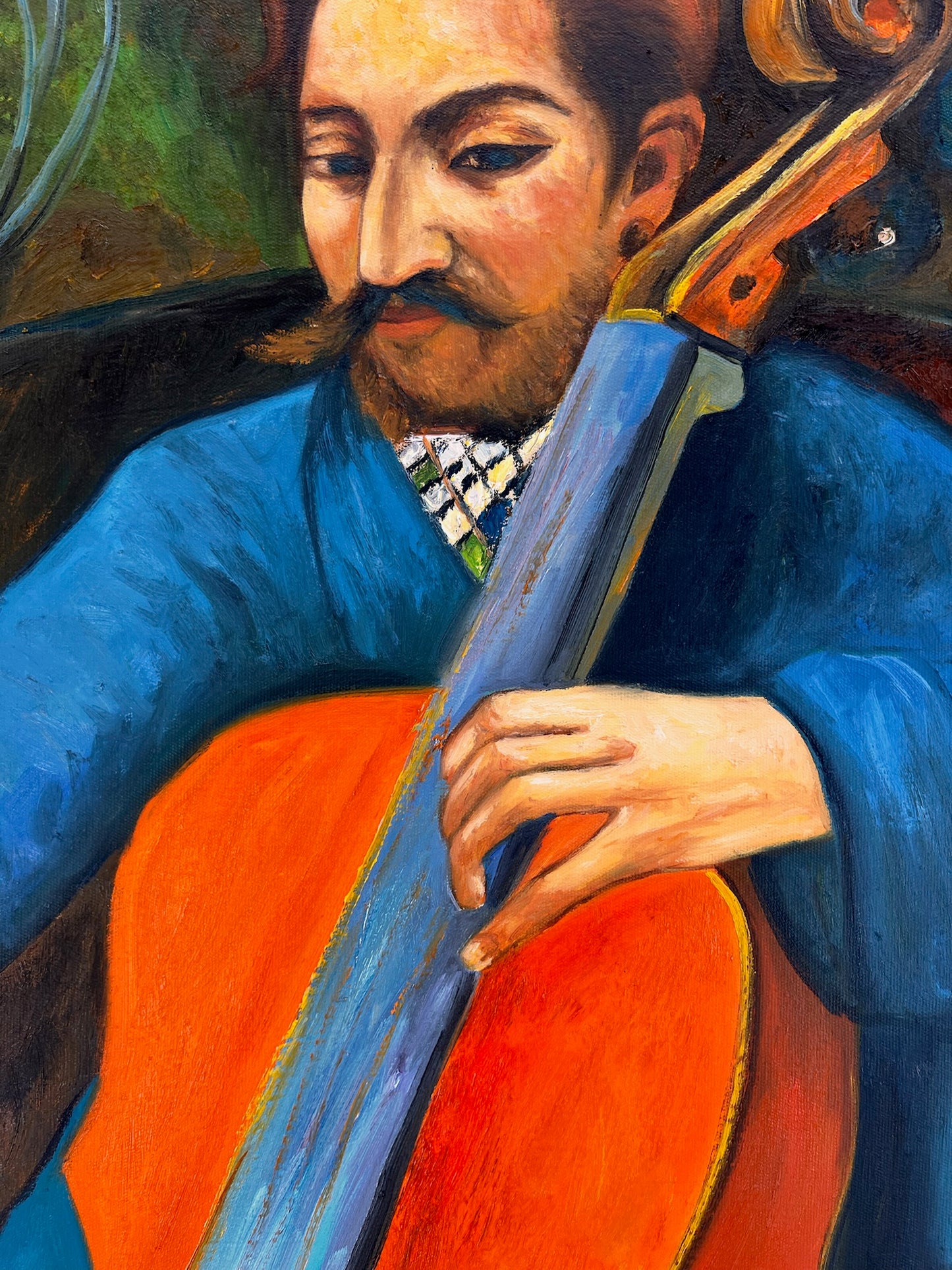 Portrait d'un Violoncelliste – Peinture à l'huile post-impressionniste peinte à la main sur toile (60 × 80 cm)