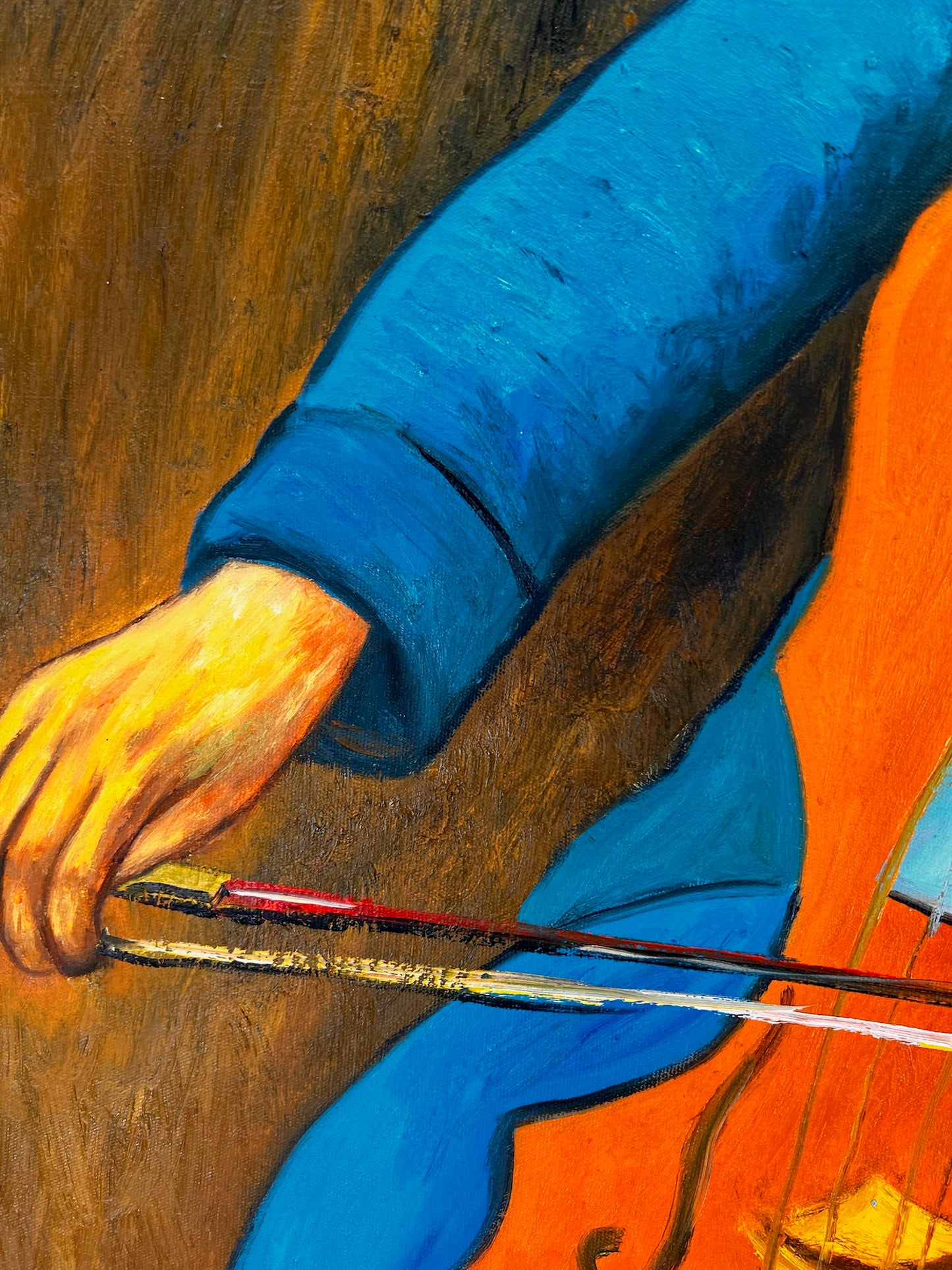 Portrait d'un Violoncelliste – Peinture à l'huile post-impressionniste peinte à la main sur toile (60 × 80 cm)