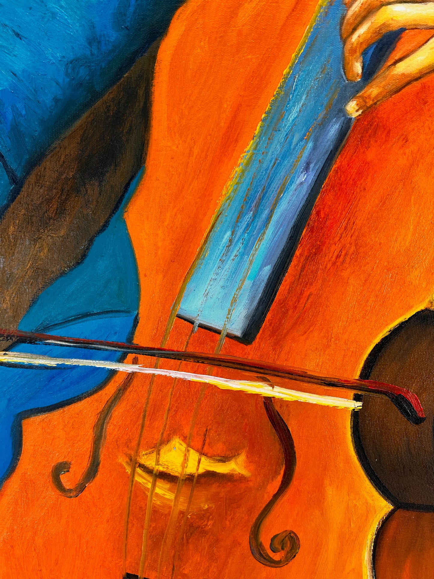 Portrait d'un Violoncelliste – Peinture à l'huile post-impressionniste peinte à la main sur toile (60 × 80 cm)