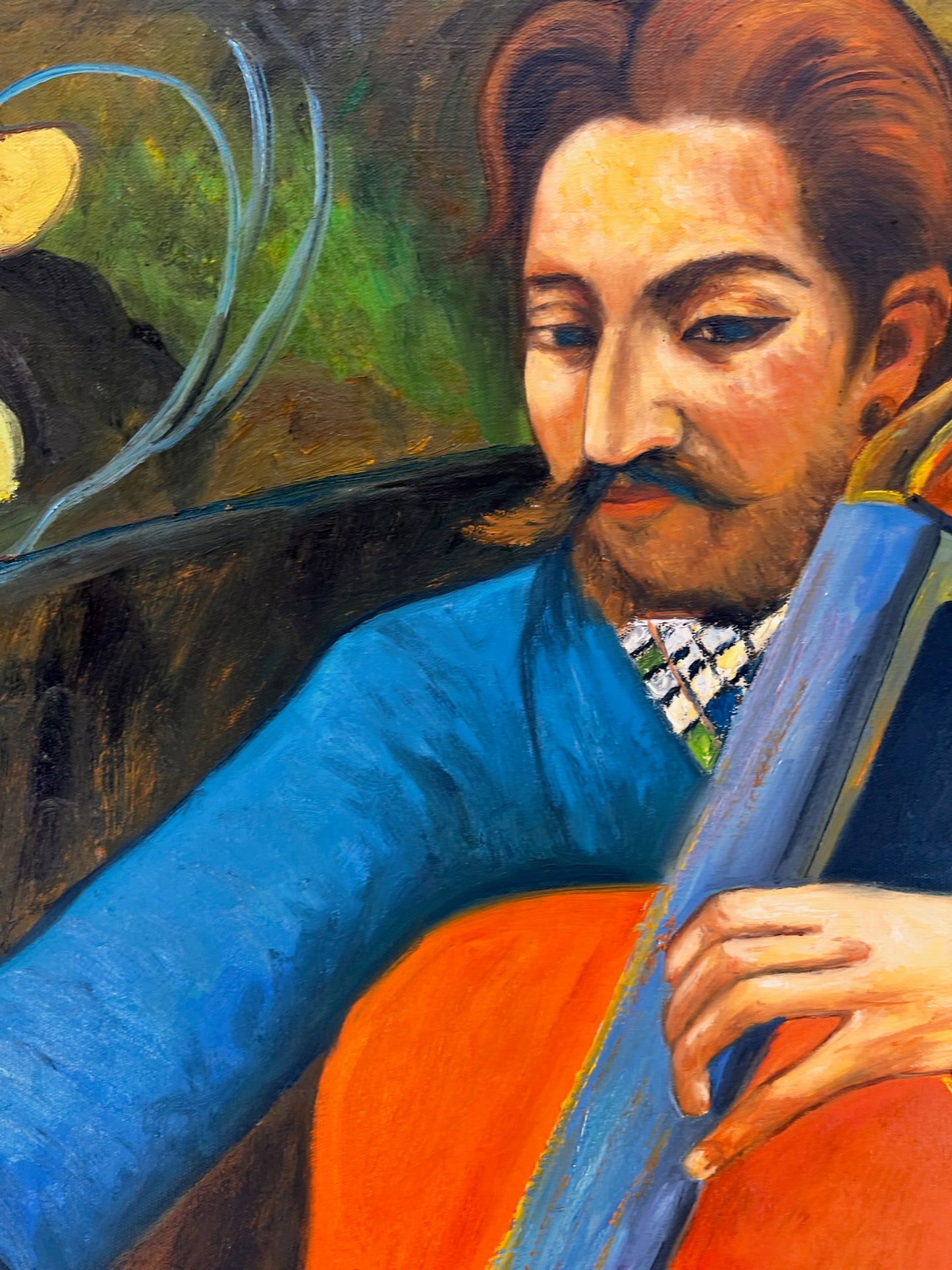 Portrait d'un Violoncelliste – Peinture à l'huile post-impressionniste peinte à la main sur toile (60 × 80 cm)