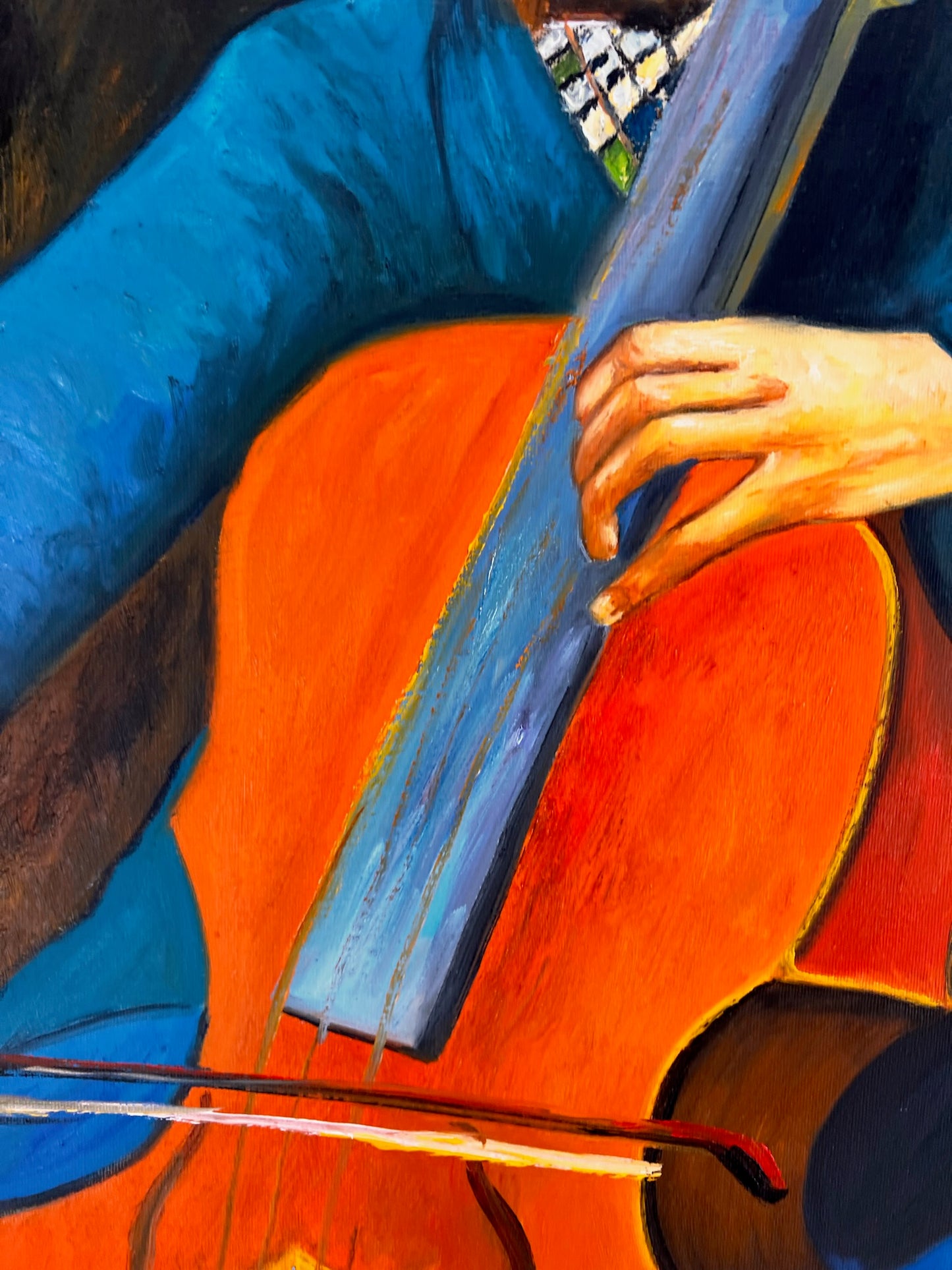 Portrait d'un Violoncelliste – Peinture à l'huile post-impressionniste peinte à la main sur toile (60 × 80 cm)