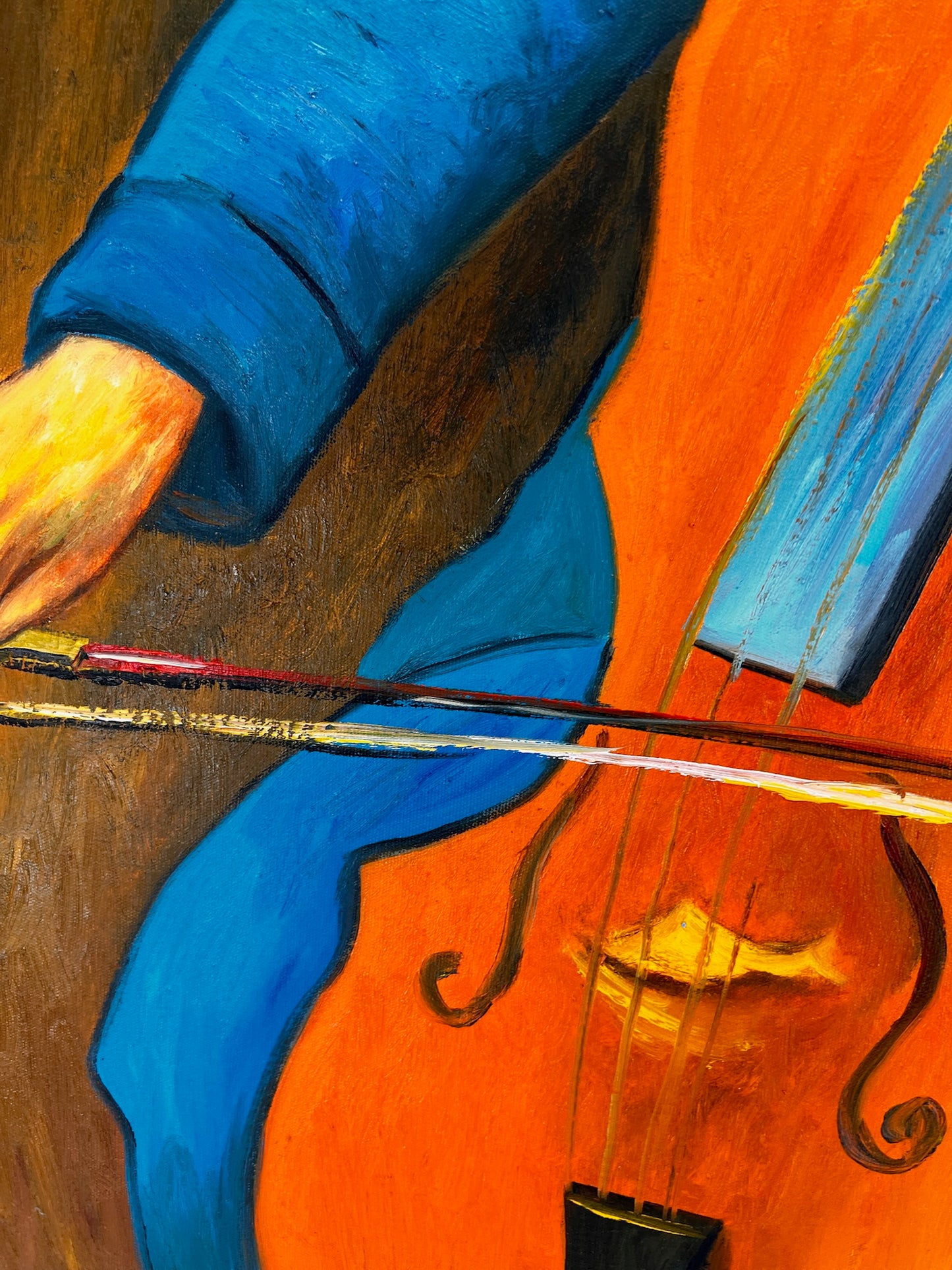 Portrait d'un Violoncelliste – Peinture à l'huile post-impressionniste peinte à la main sur toile (60 × 80 cm)