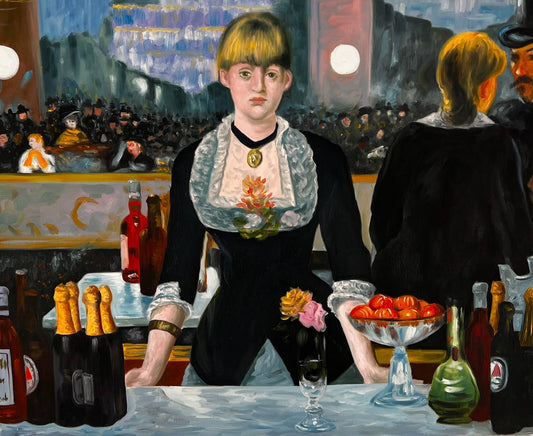 Un Bar aux Folies-Bergère – Peinture à l'huile impressionniste peinte à la main sur toile (64 × 80 cm)