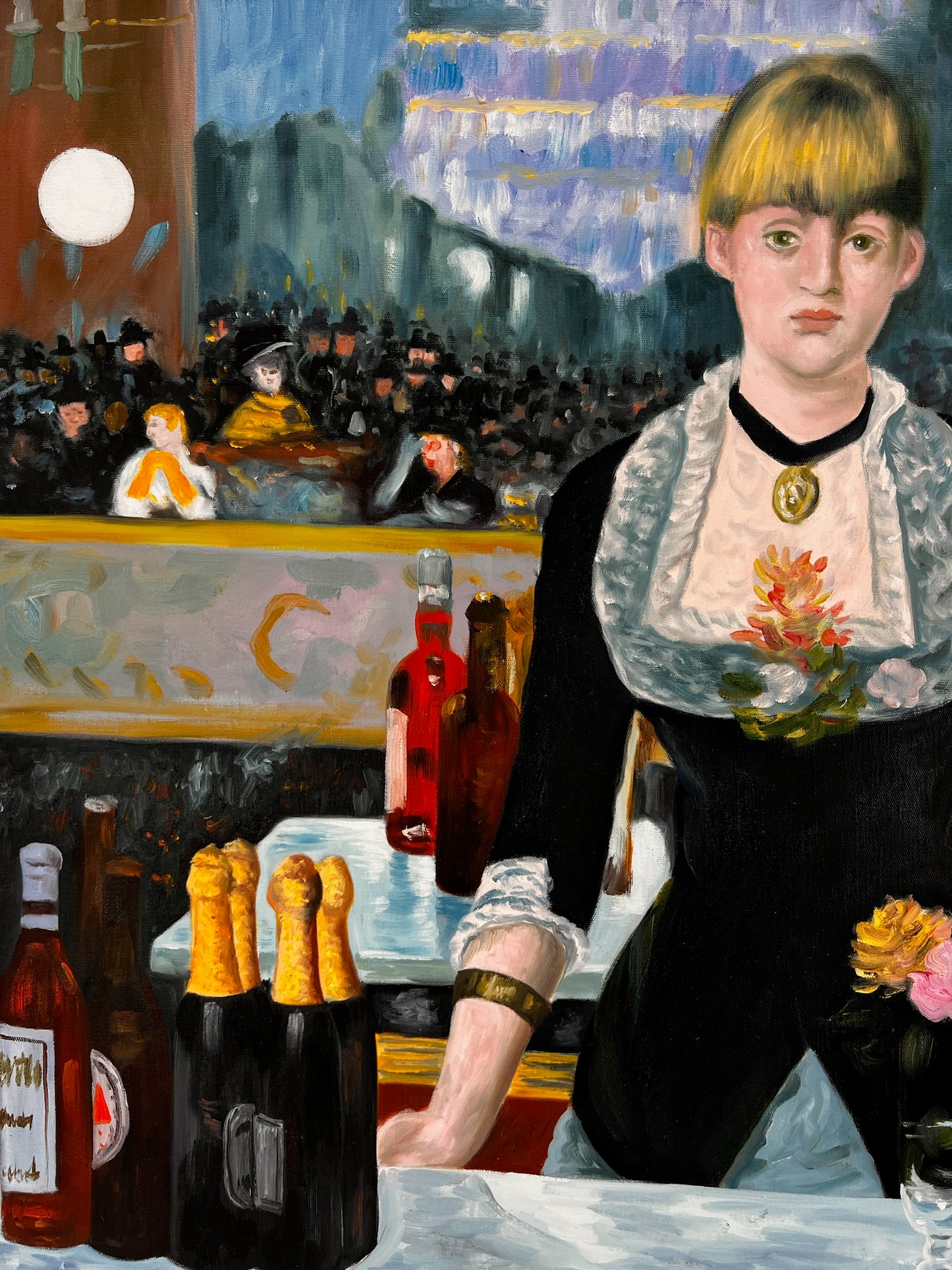 Un Bar aux Folies-Bergère – Peinture à l'huile impressionniste peinte à la main sur toile (64 × 80 cm)