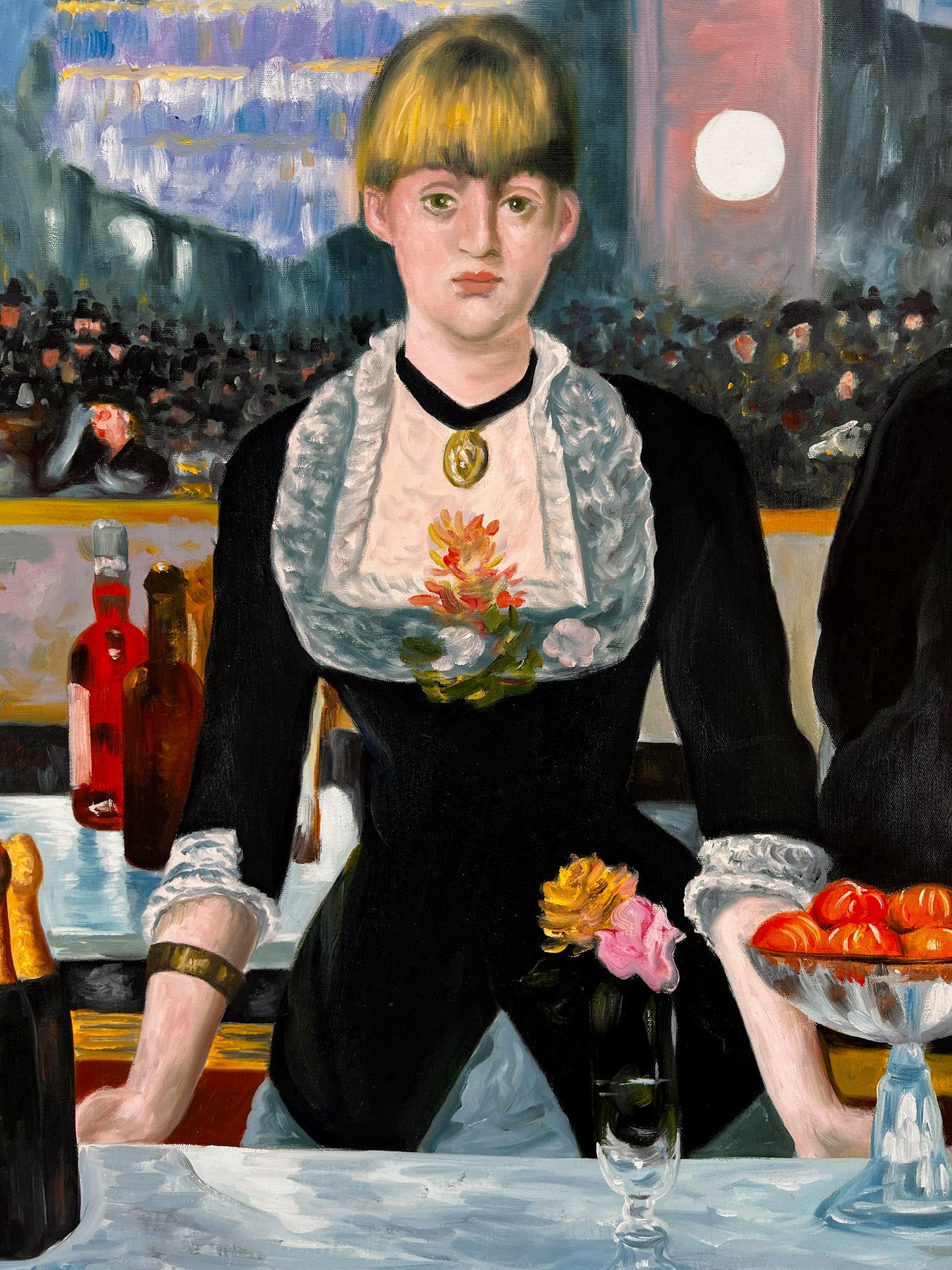 Un Bar aux Folies-Bergère – Peinture à l'huile impressionniste peinte à la main sur toile (64 × 80 cm)