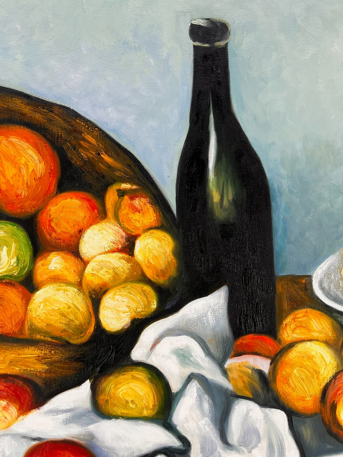 Fruits et gâteaux – Peinture à l'huile post-impressionniste peinte à la main sur toile (64 × 80 cm)